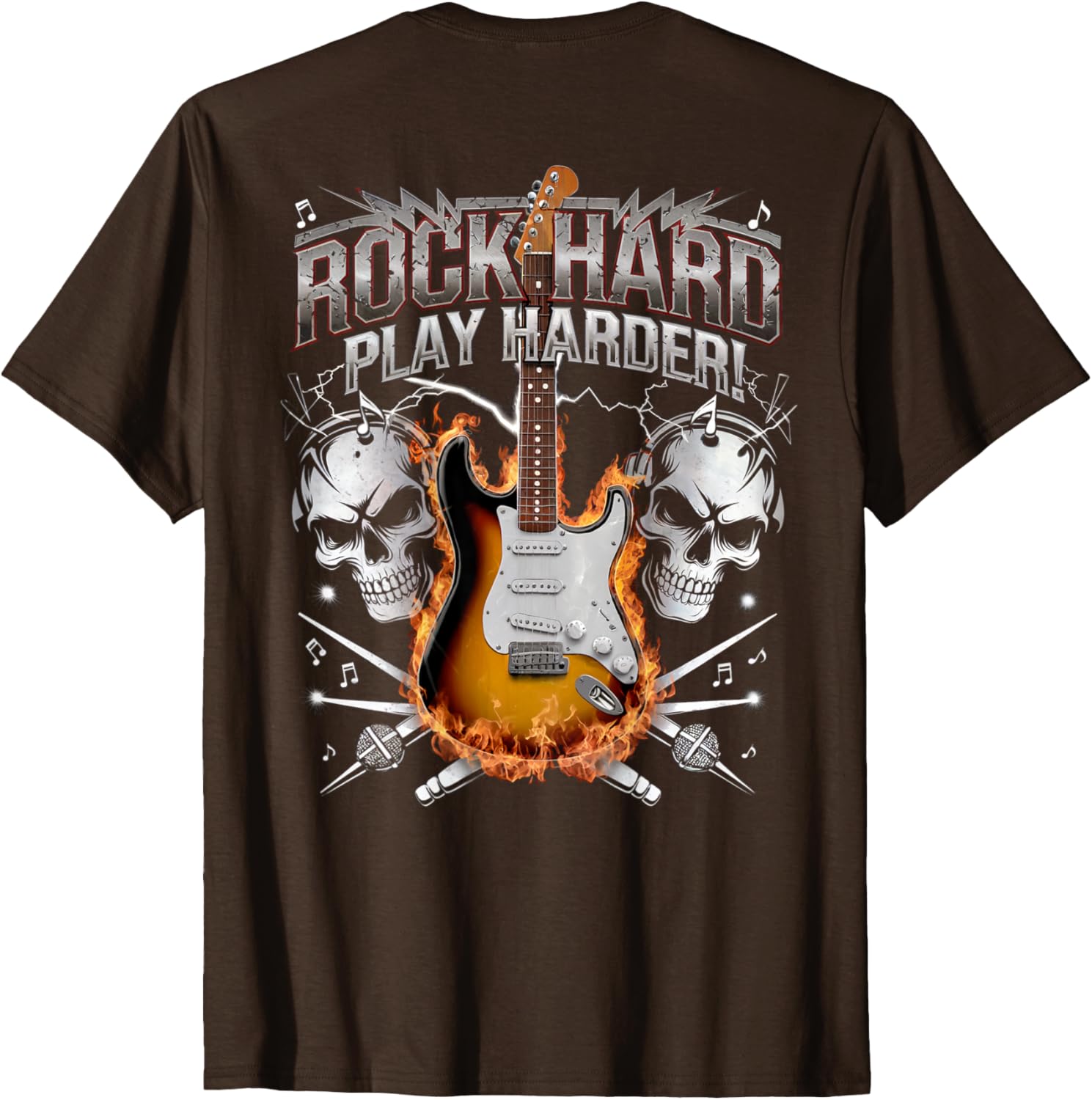 Rock Hard Play Harder Guitar Skull T-Shirt for Music Lovers - 1