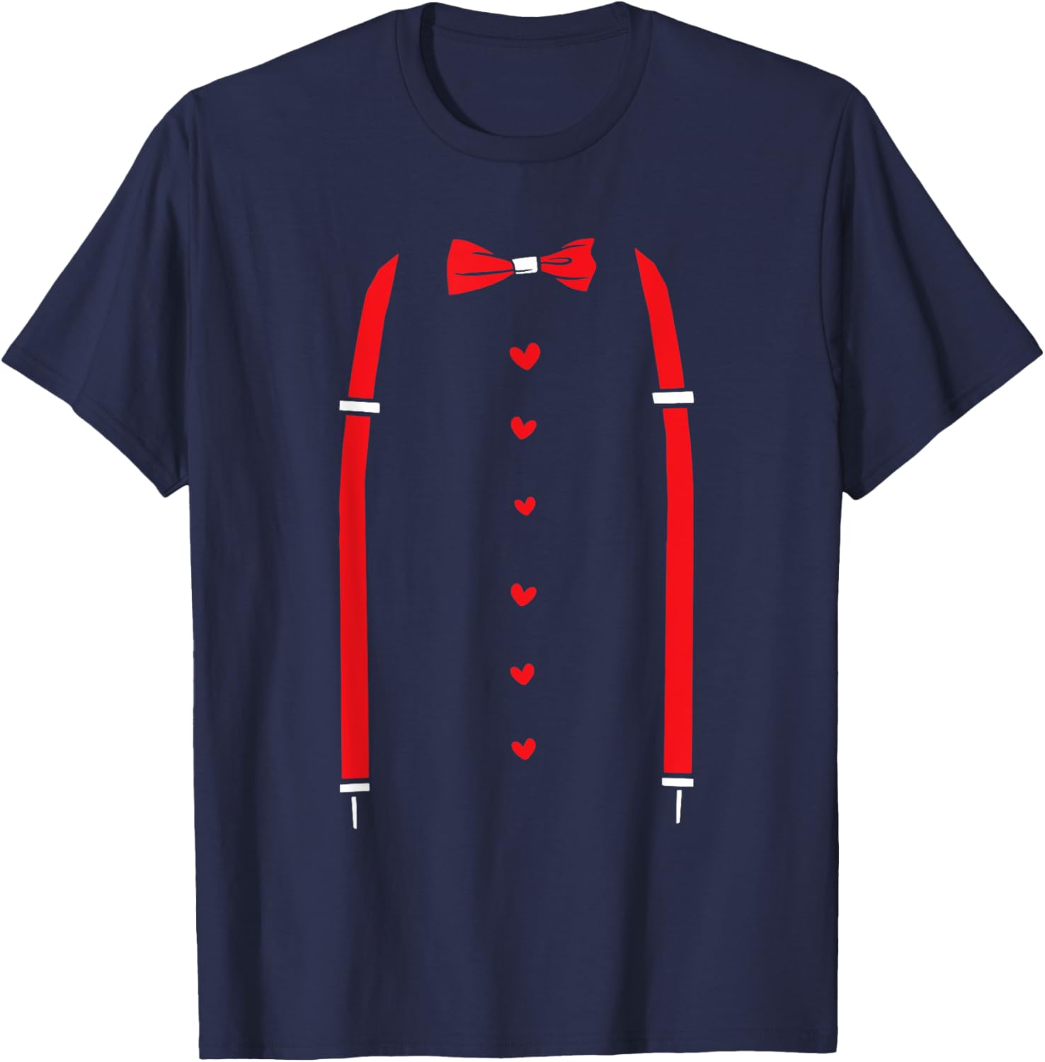 Valentine's Day Red Suspenders Bow Design T-Shirt for Men and Women - 17