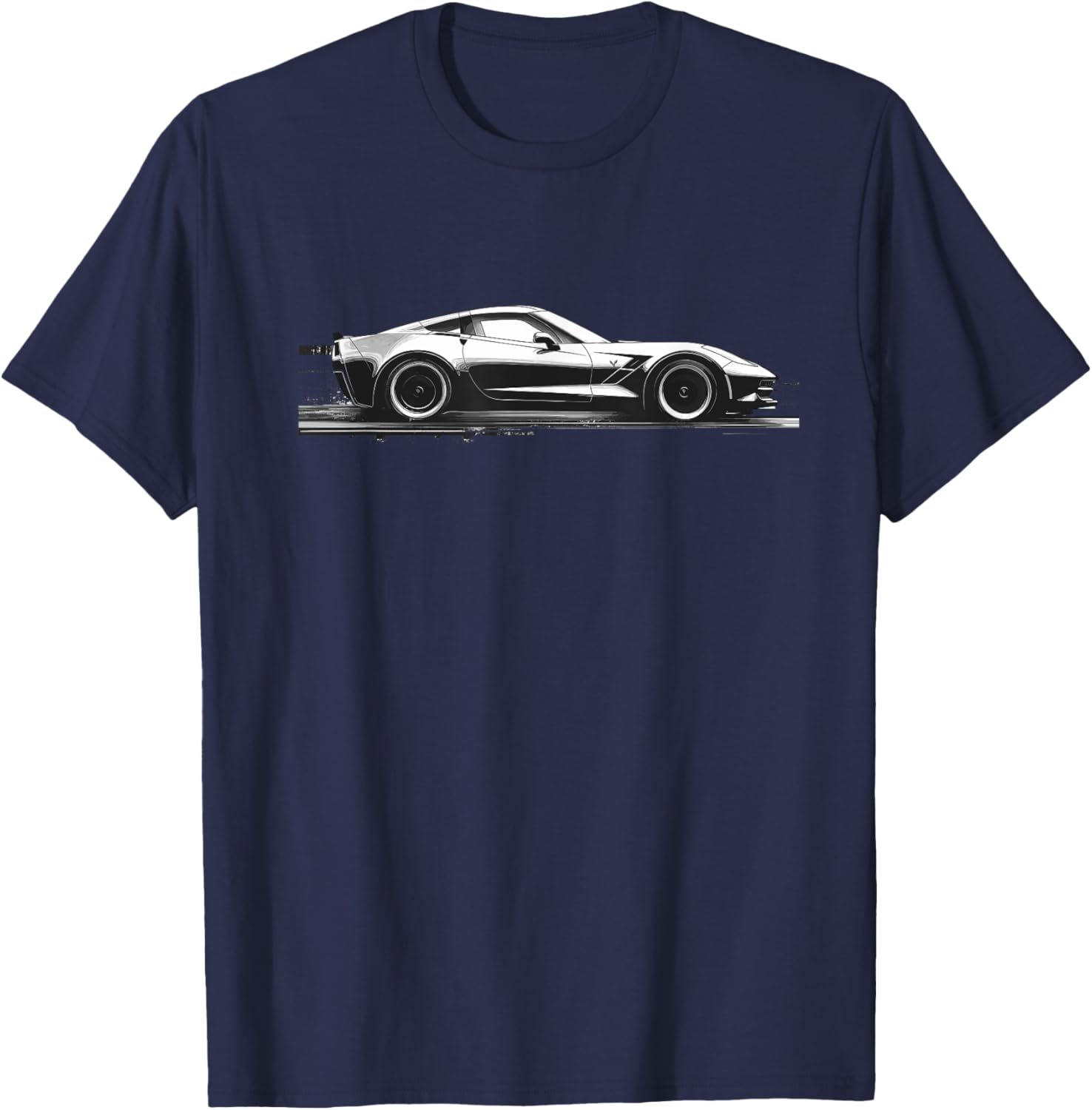 C7 Vette Silhouette Black and White Supercar Racecar T-Shirt - 14