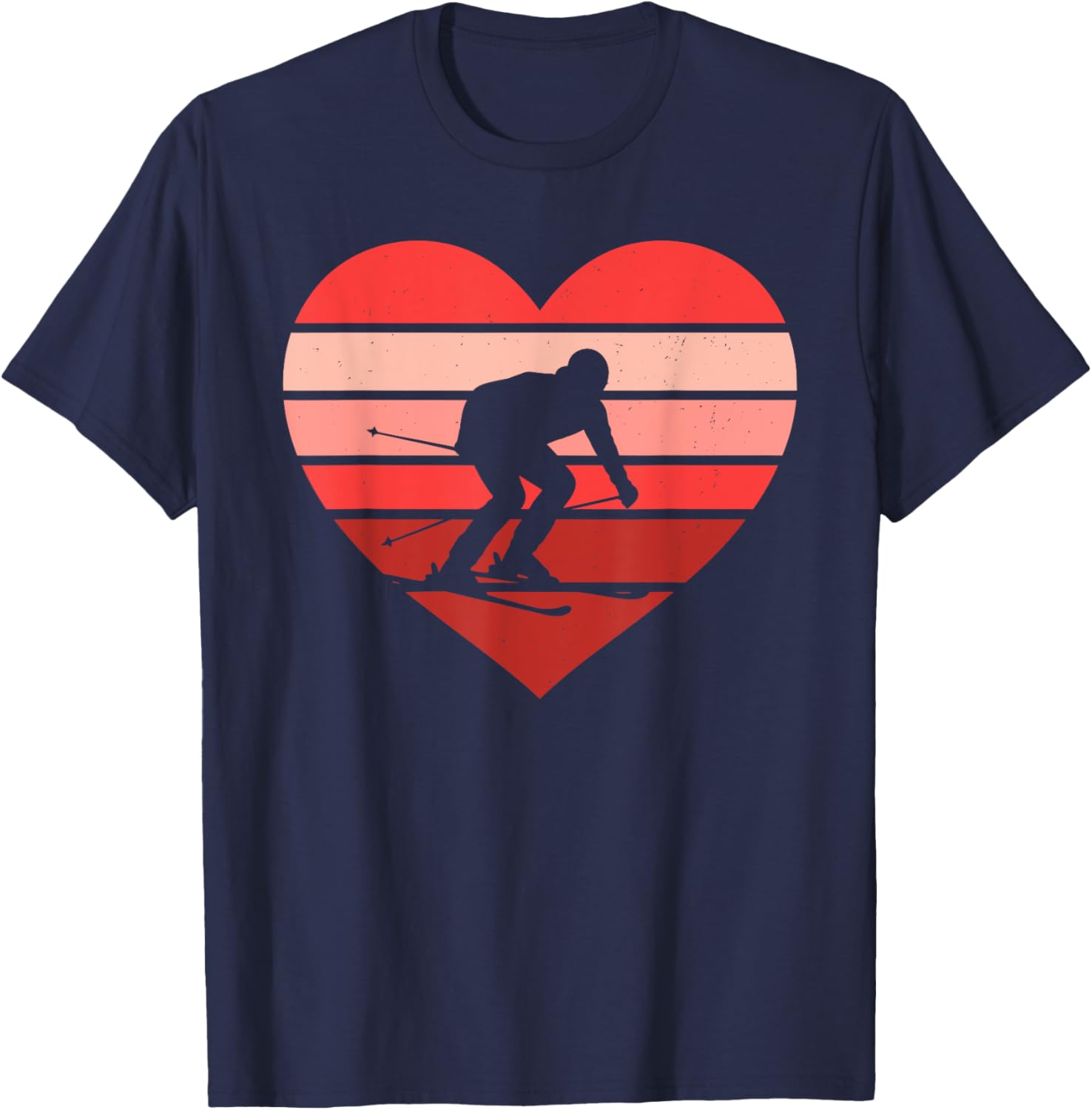 Retro Heart Skiing T-Shirt for Kids, Women, and Men - Vintage Valentine's Day Style - 2