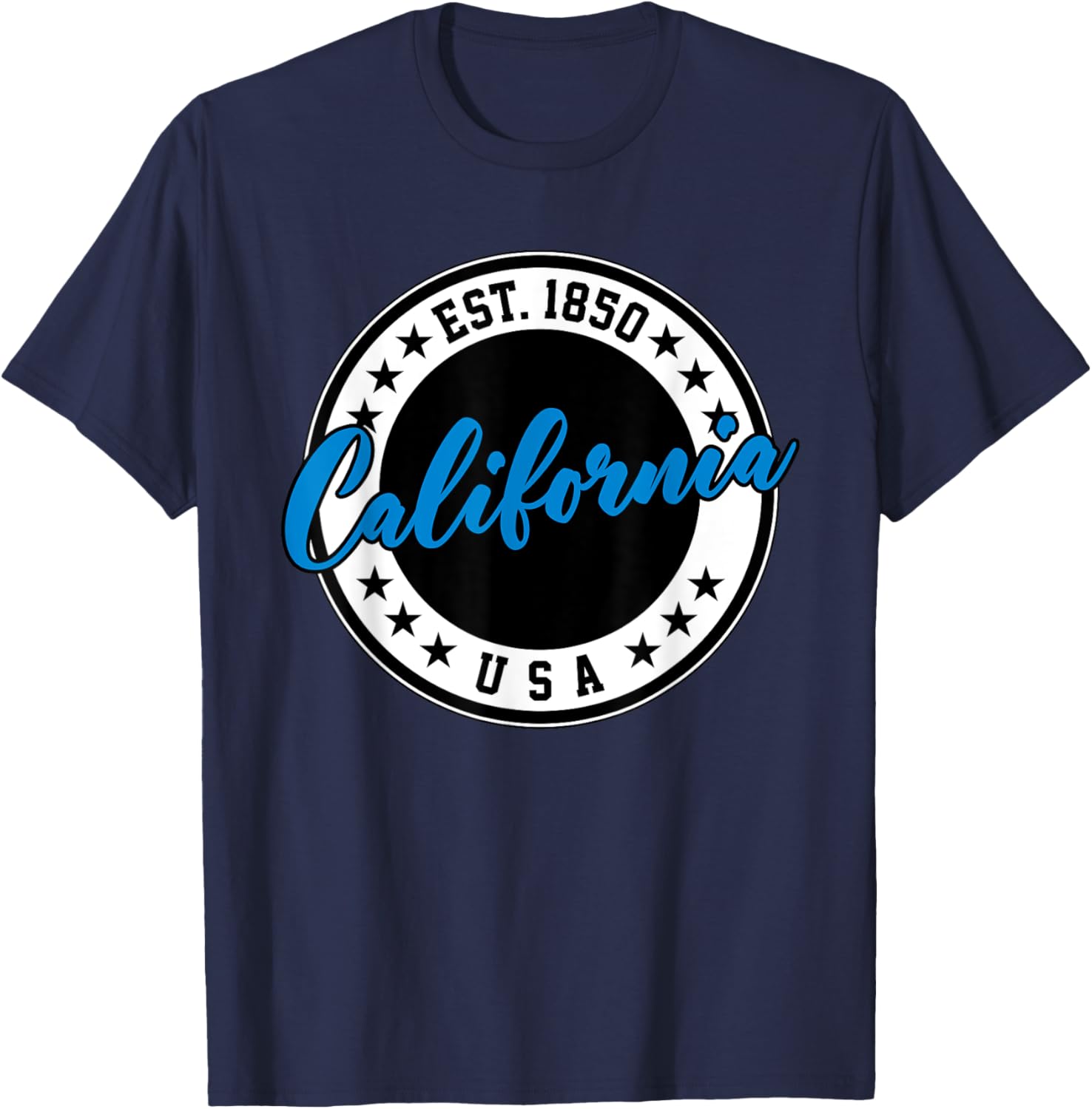 California USA Script Circle Blue Text T-Shirt for Casual Style - 4