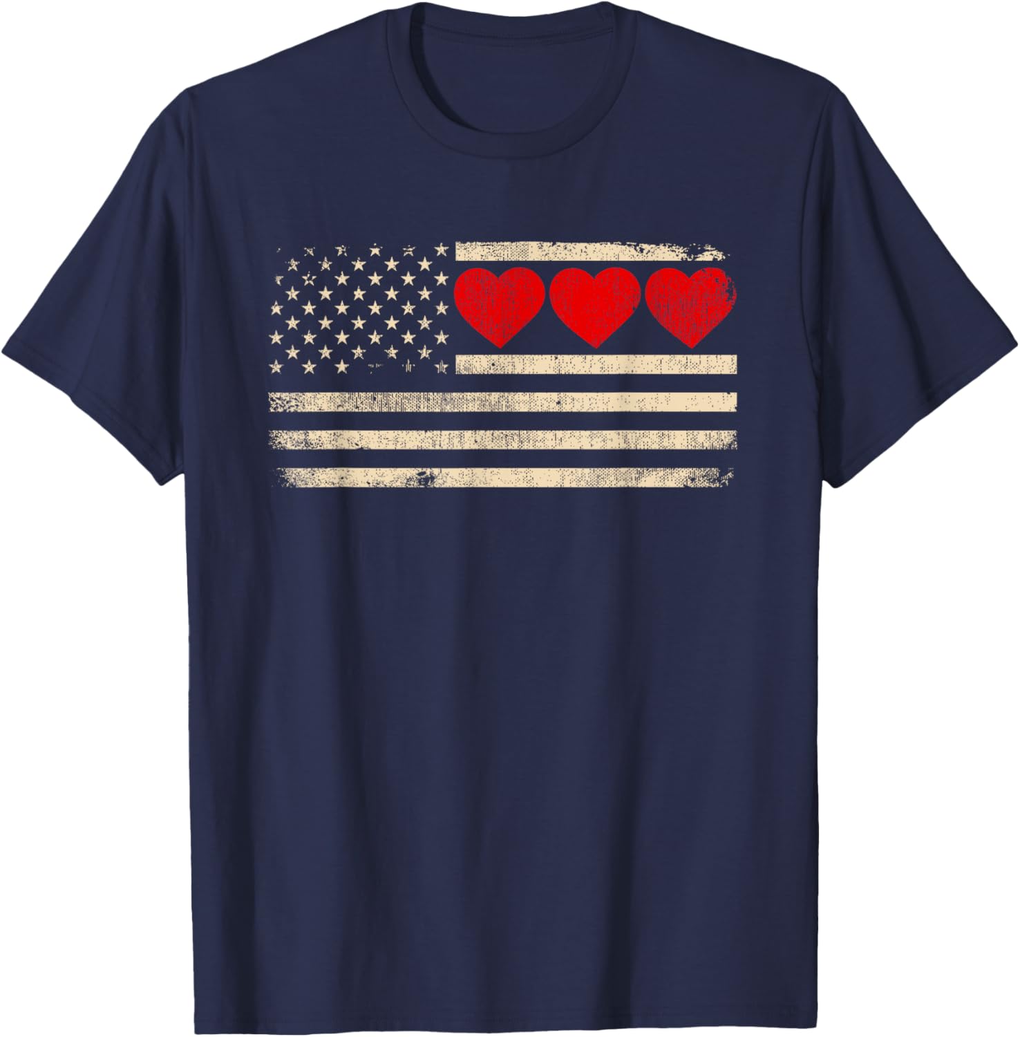 Vintage Valentine's Day T-Shirt Featuring American Flag Hearts for Lovers - 6