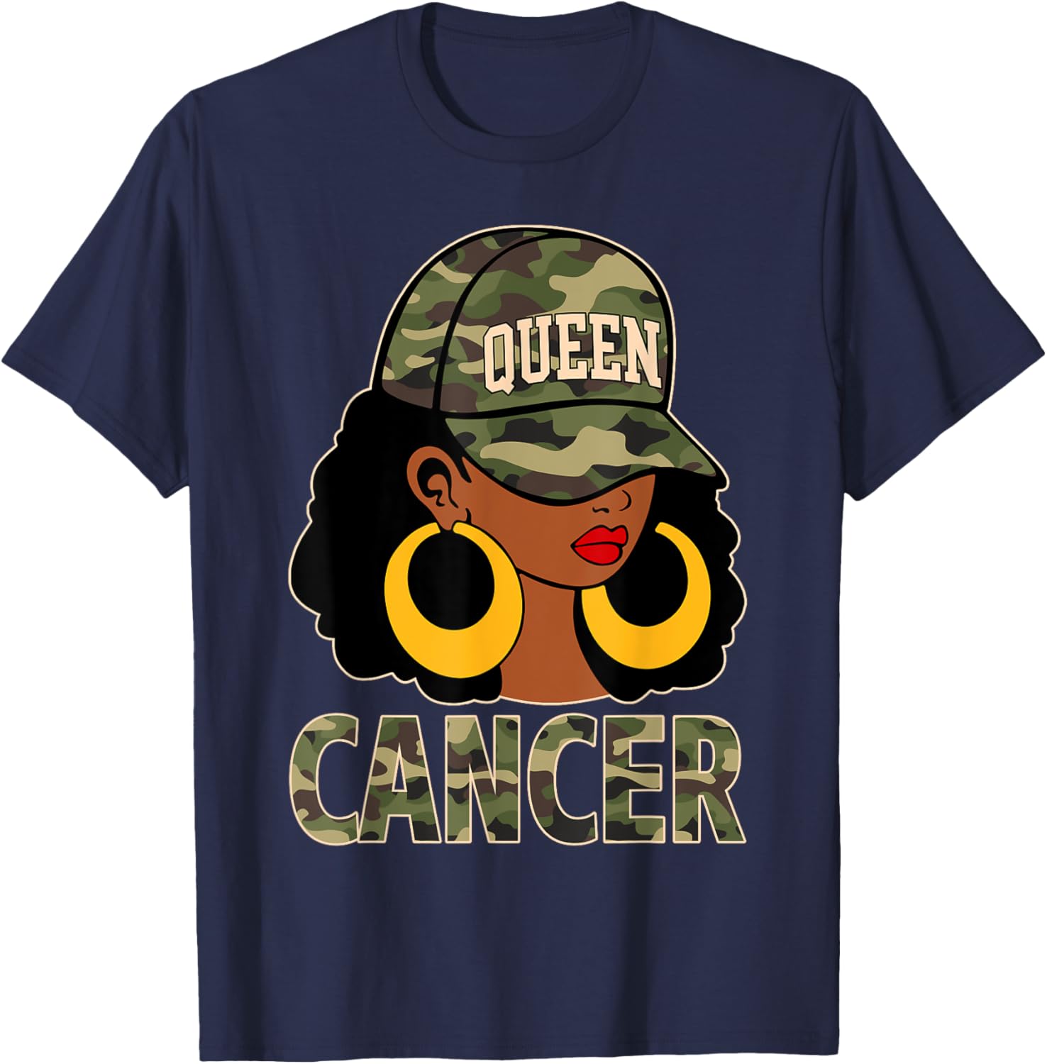 Cancer Queen Black Woman Camo Cap Afro Girl Zodiac T-Shirt for Style - 9