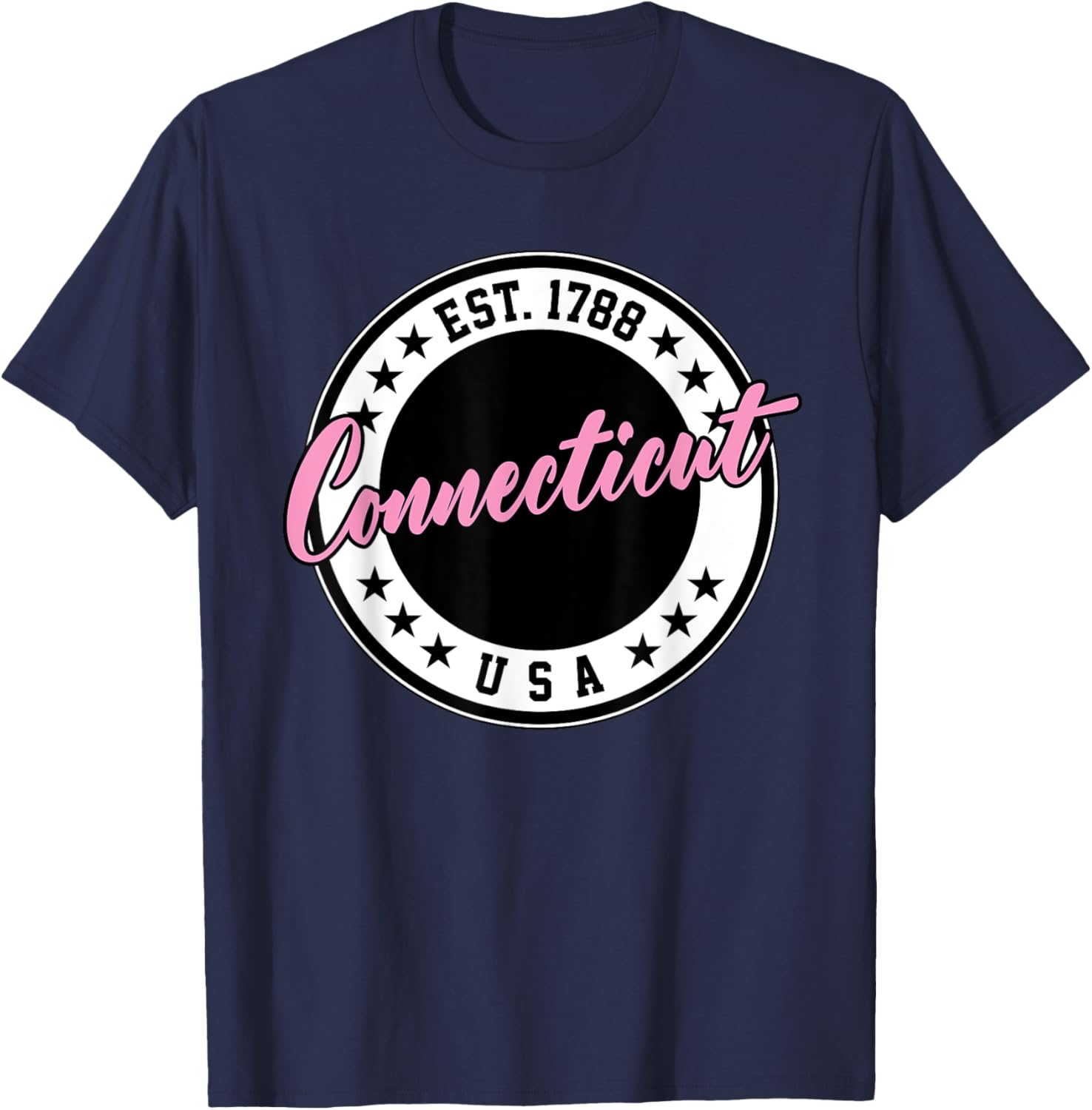 Connecticut Script Circle Pink Text T-Shirt for Casual Style and Comfort - 25