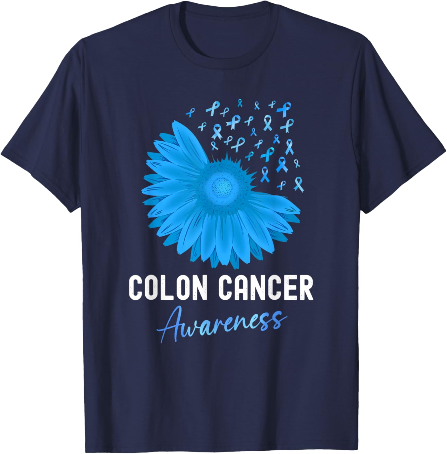 Colorectal Cancer Awareness Blue Ribbon Sunflower T-Shirt for Support - 6