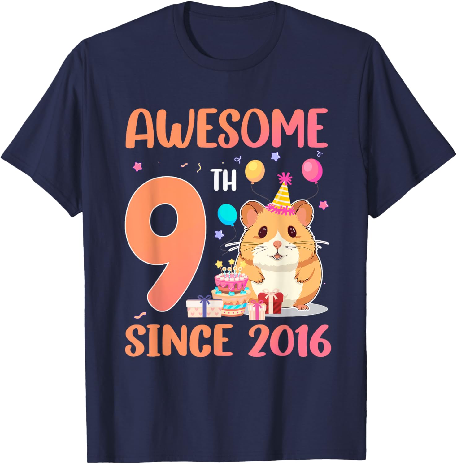 Awesome Since 2016 9th Birthday Hamster Theme T-Shirt for Kids - 7