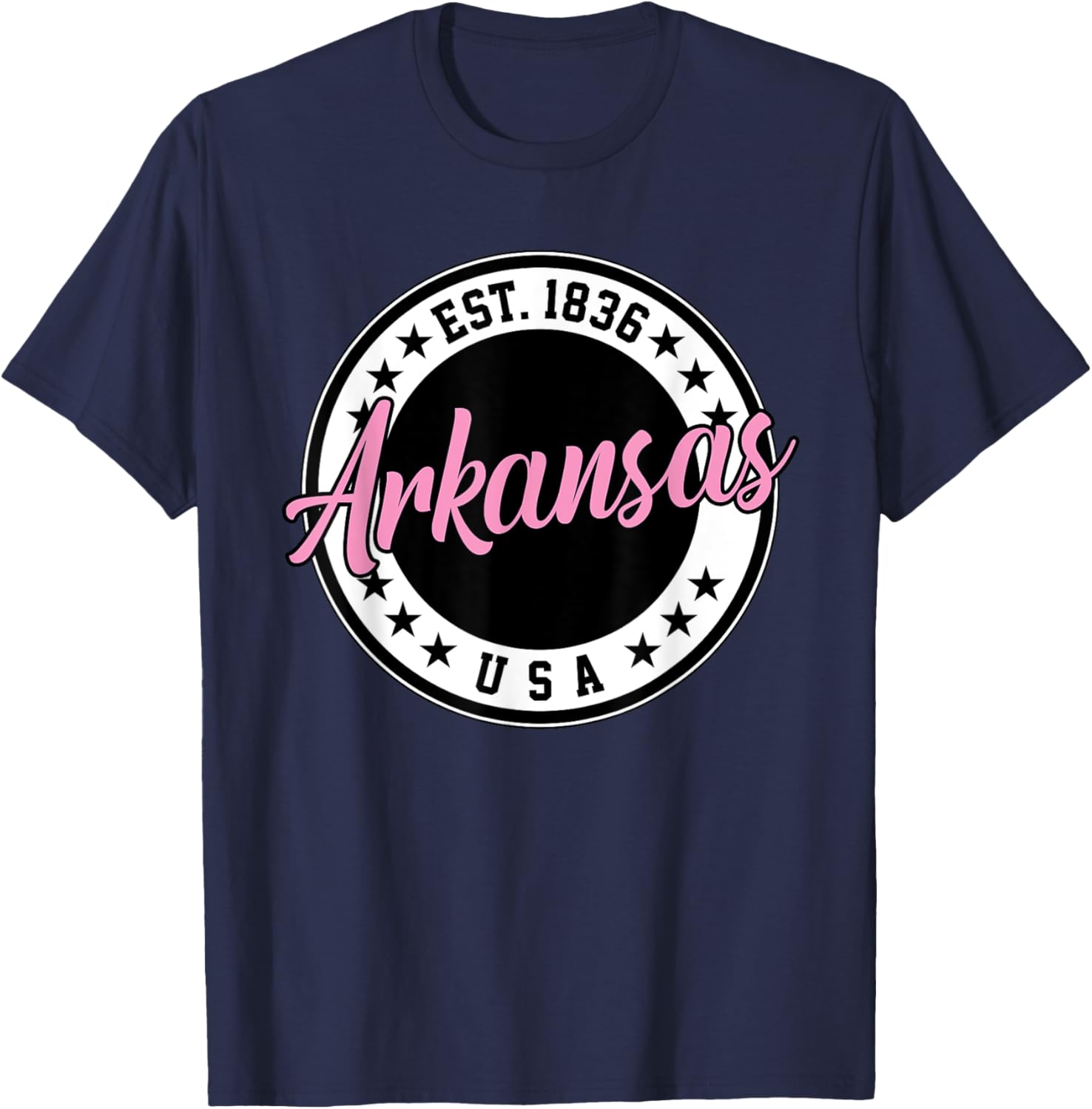 Arkansas Script Circle Pink Text T-Shirt for Stylish Comfort - 7