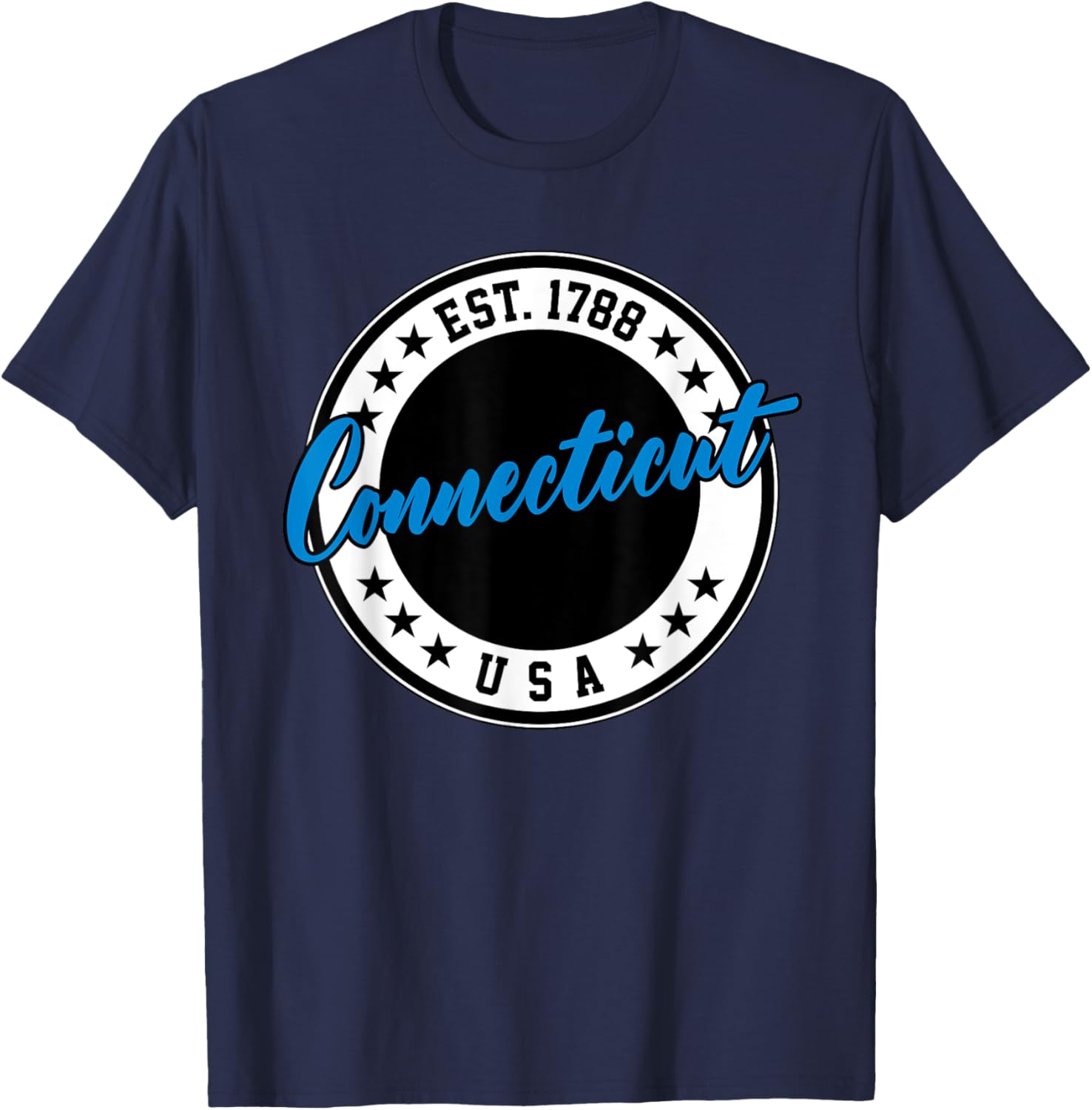 Connecticut USA Script Circle T-Shirt in Blue - Stylish Casual Wear - 28