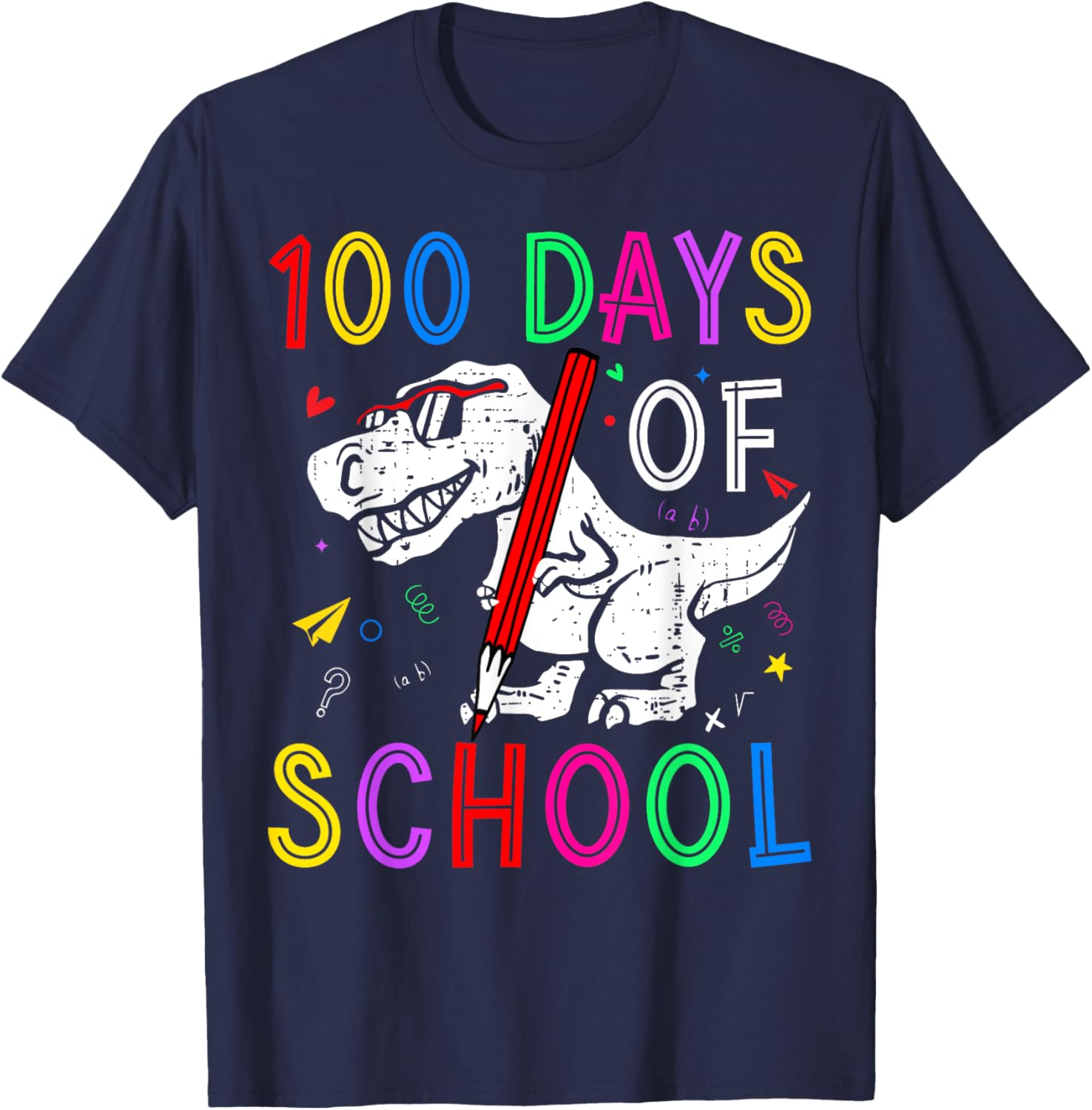 100 Days of School Dino T-Rex Kids T-Shirt for Teachers and Students - 8