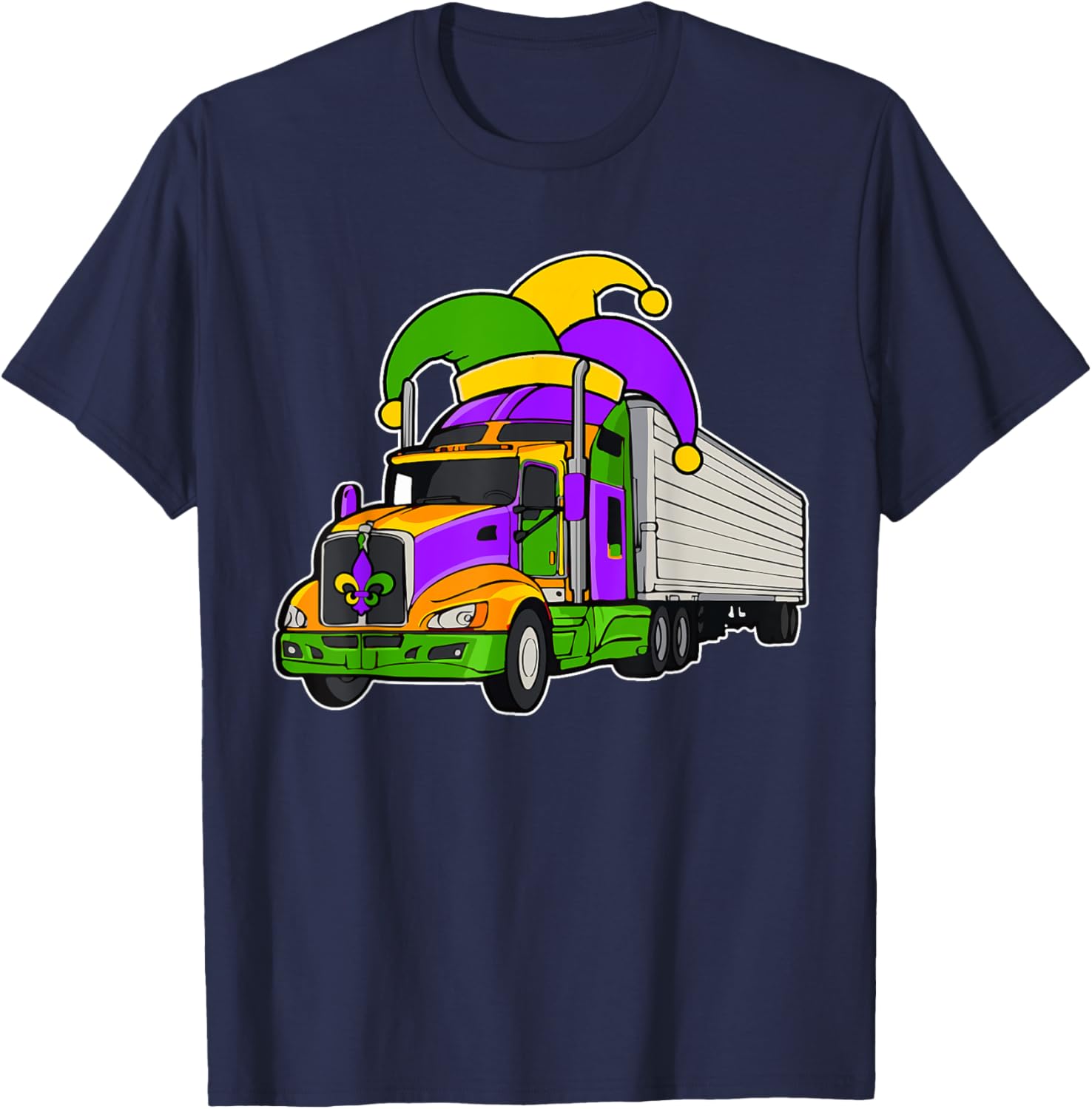 Colorful Mardi Gras Jester Hat Truck Team T-Shirt for Festive Parades - 19
