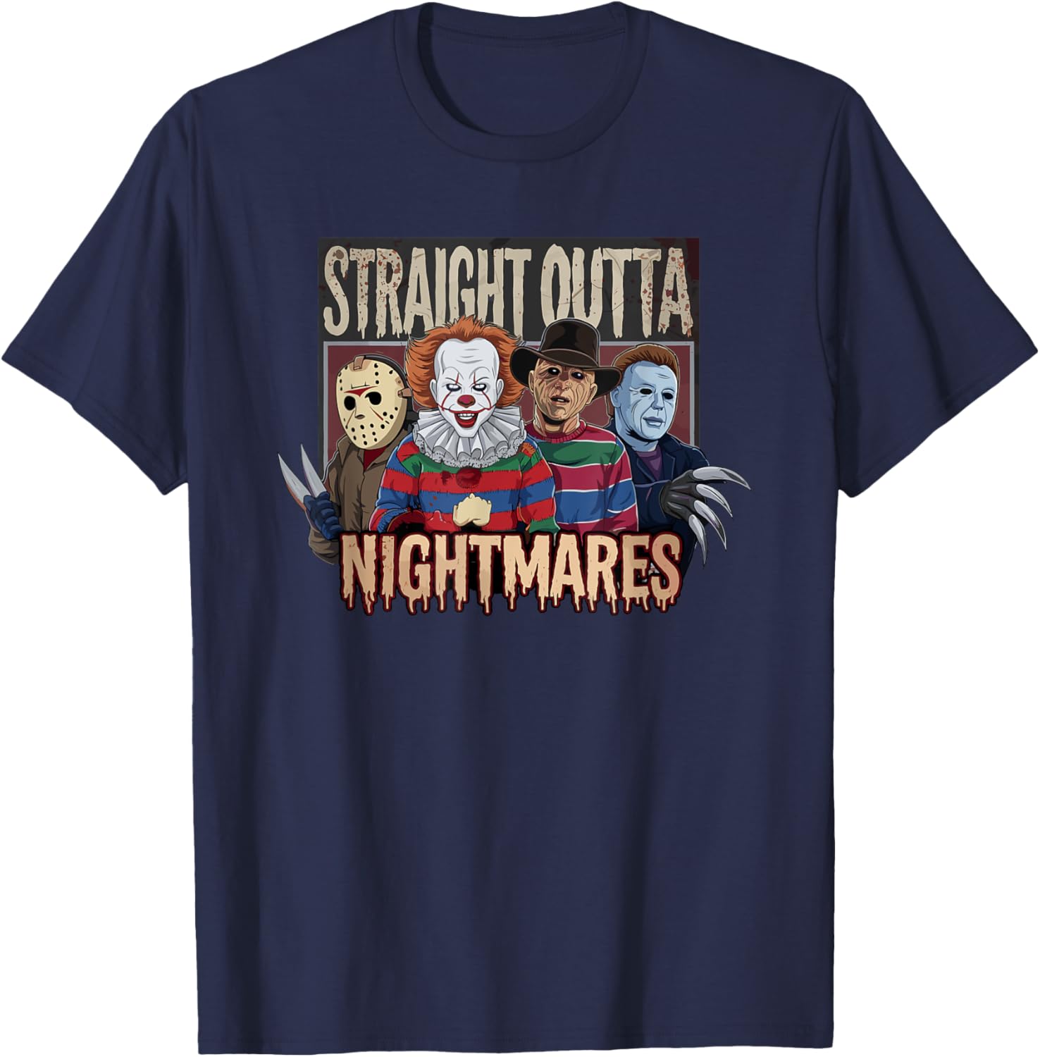 Vintage Horror Halloween Scary T-Shirt Straight Outta Nightmares Fun - 23