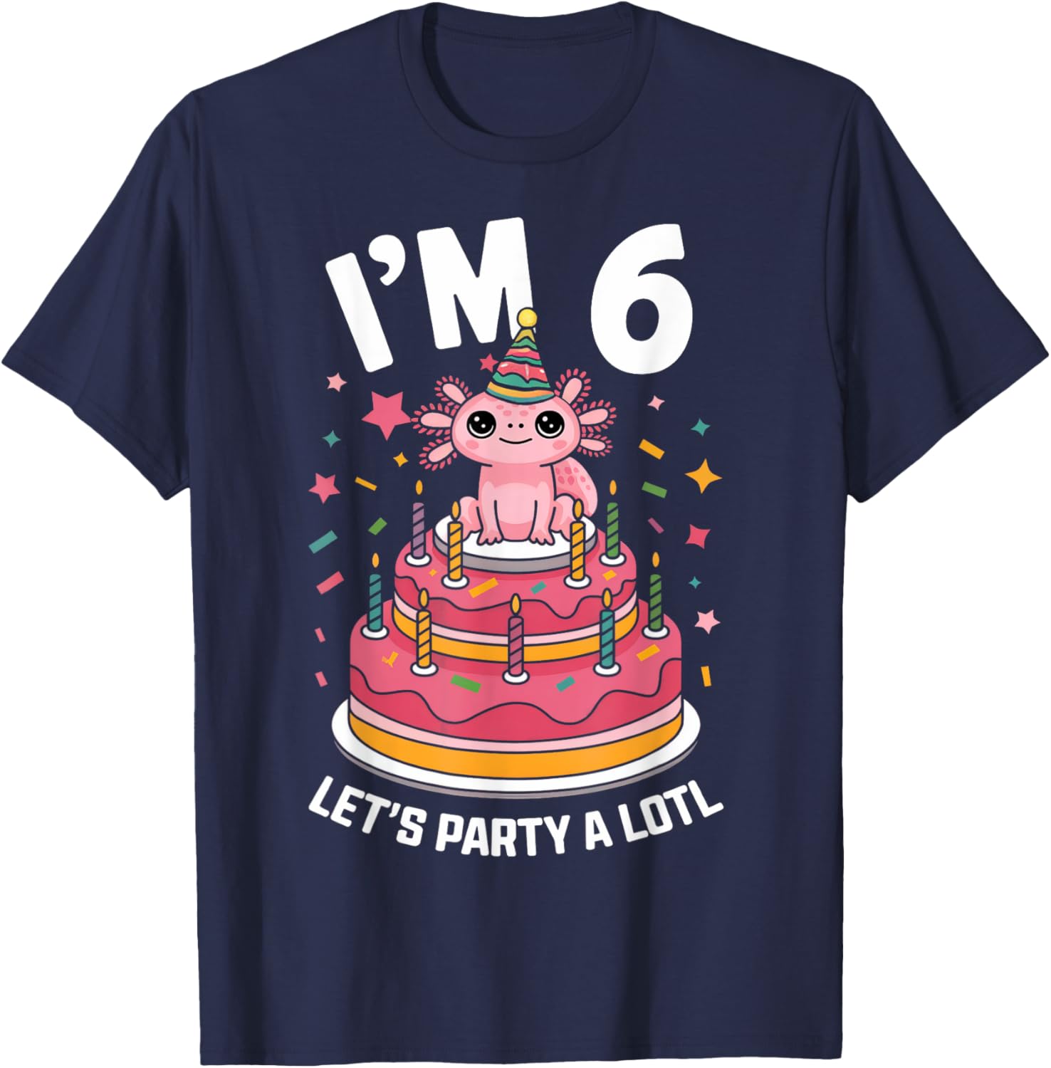 Cute Axolotl 6th Birthday T-Shirt for Kids Fun Birthday Party Outfit - 3