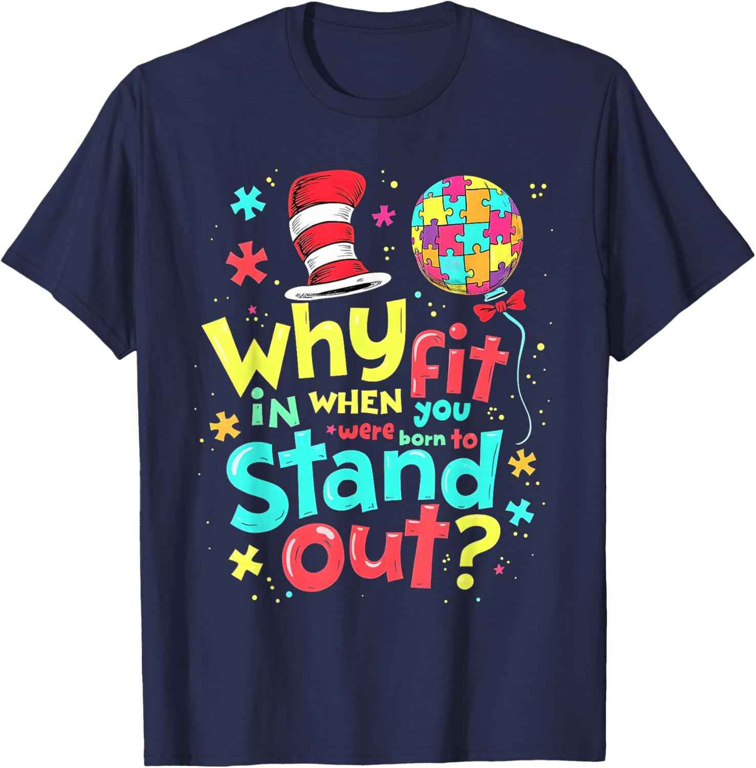 Autism Awareness Cool Cat in the Hat T-Shirt for Doctors and Teachers - 6