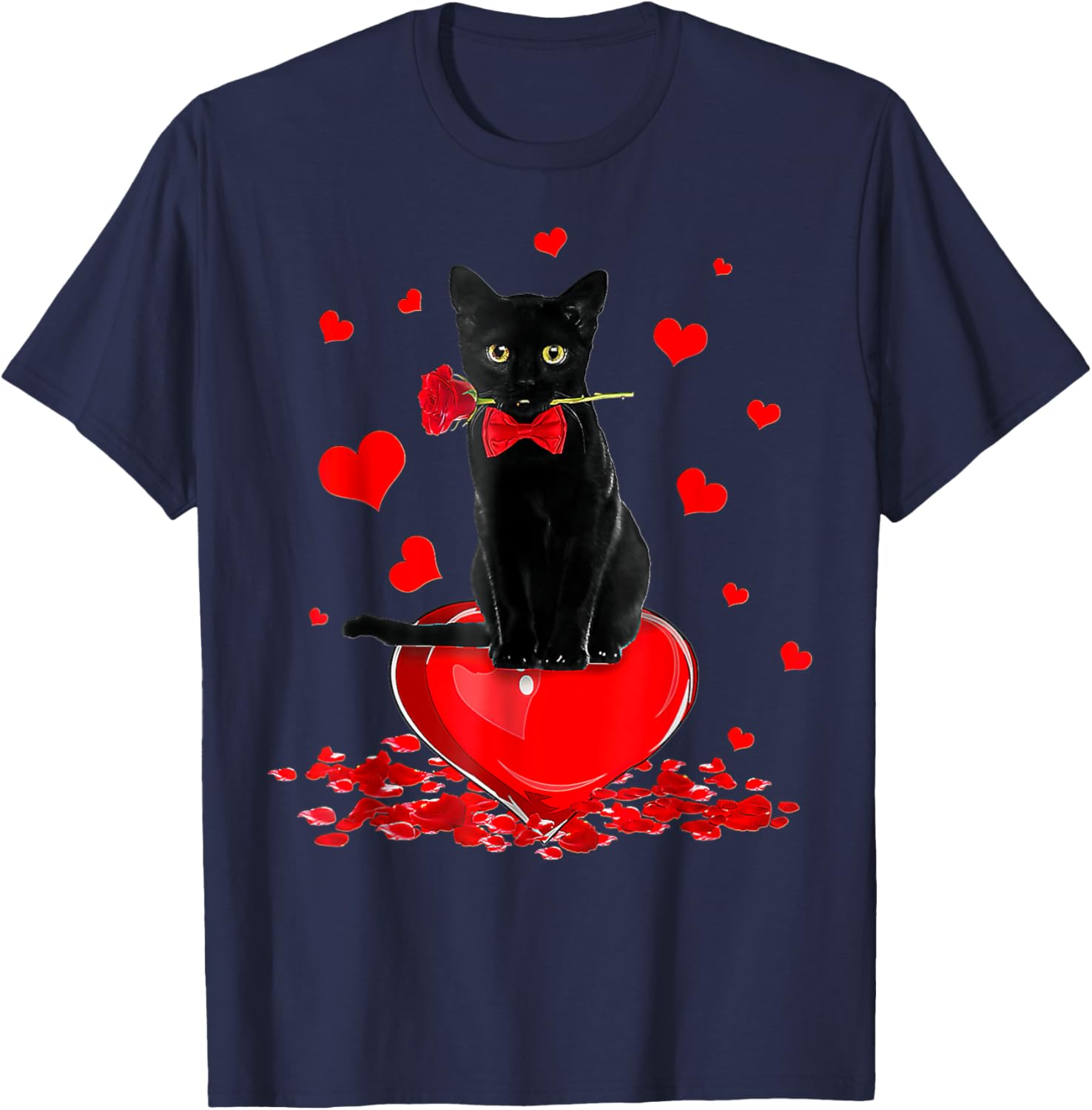 Cute Black Cat Valentine's Day Hearts T-Shirt for Cat Lovers - 8