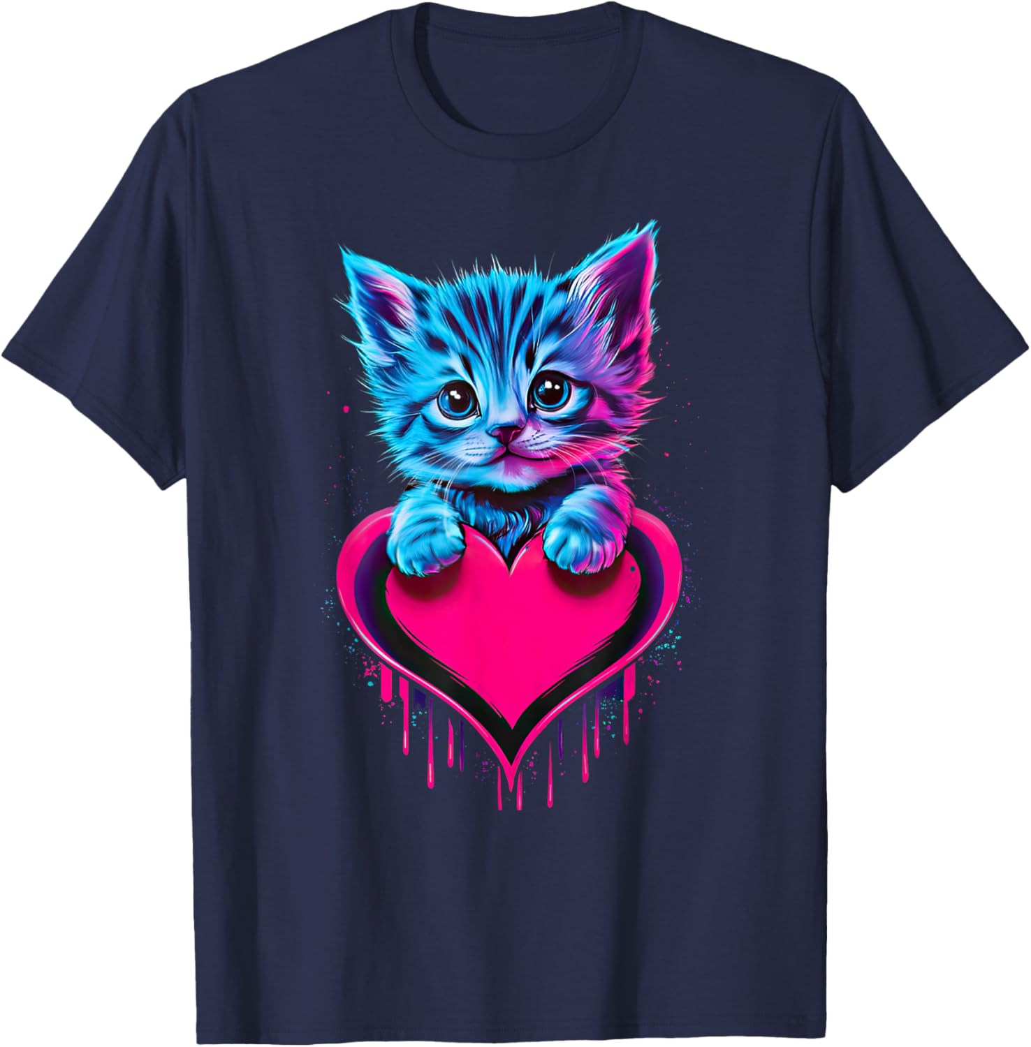 Cute Cat Valentine T-Shirt for Men, Women, and Kids - Funny Blacklight Design - 9