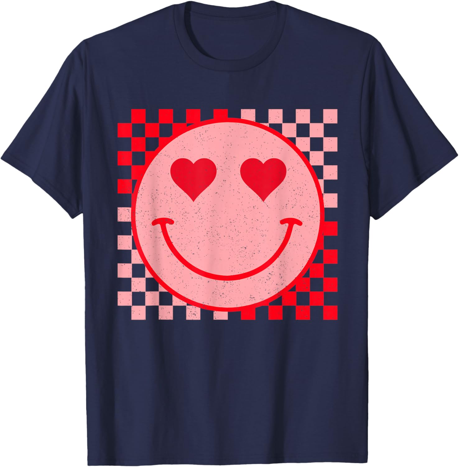 Trendy Smiling Face Checkered Pattern Valentine's Day T-Shirt for Fun Fashion - 9