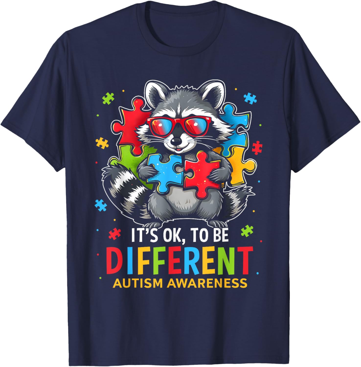 Autistic Raccoon T-Shirt It's Okay to Be Different Autism Awareness Tee - 8