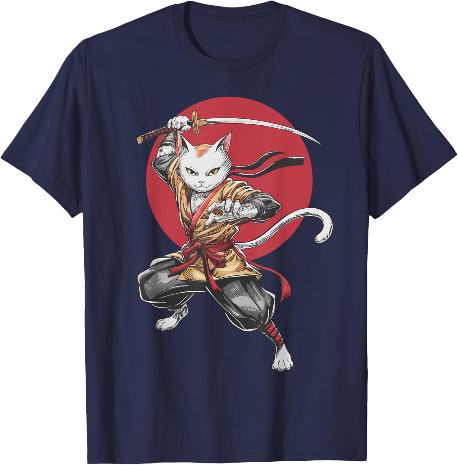 Samurai Cat Vintage Japanese Art Anime T-Shirt for Cat Lovers - 5