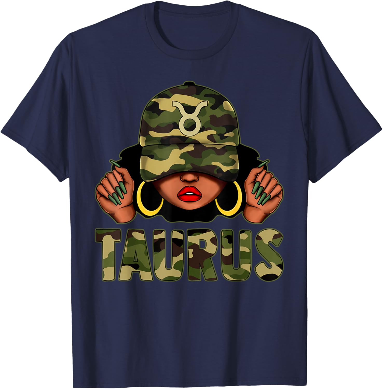 Taurus Queen Black Woman Camo Afro Girl Zodiac T-Shirt for Stylish Women - 19
