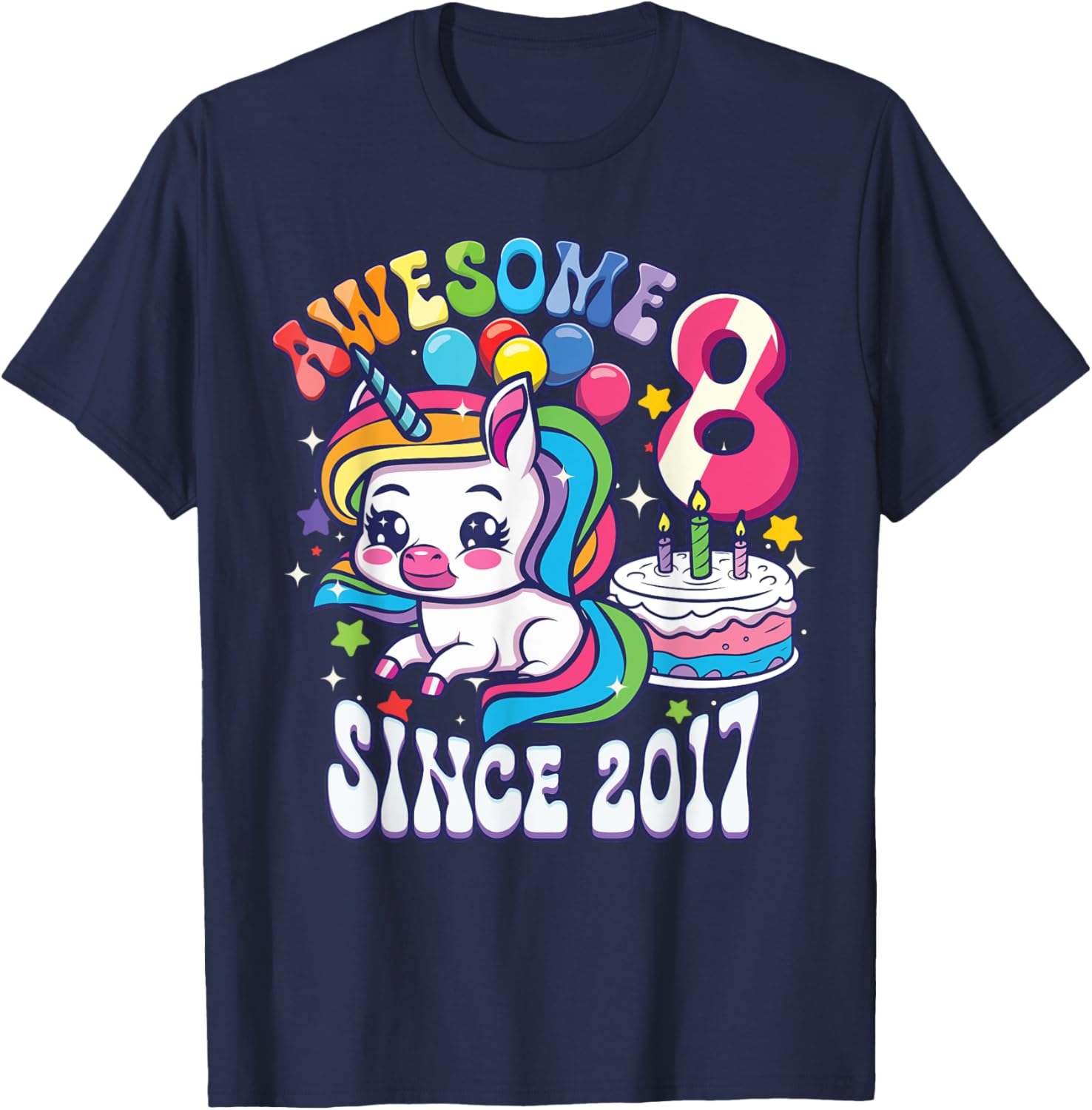 8th Birthday Unicorn T-Shirt Awesome Since 2017 Perfect Gift for Girls - 16