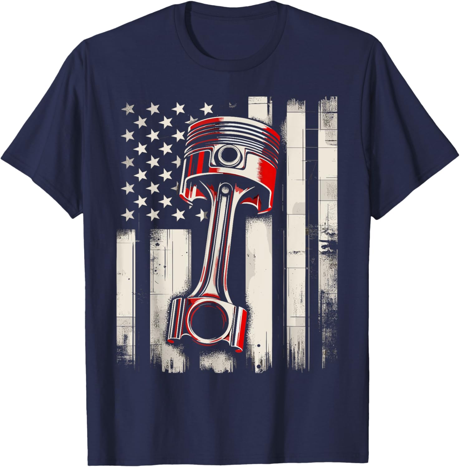Vintage American Flag Piston Car Mechanic T-Shirt for Auto Enthusiasts - 14