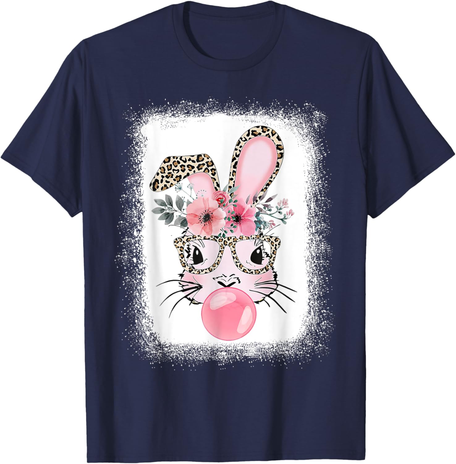 Cute Bleached Bunny Blowing Bubble Gum T-Shirt for Easter Celebrations - 7