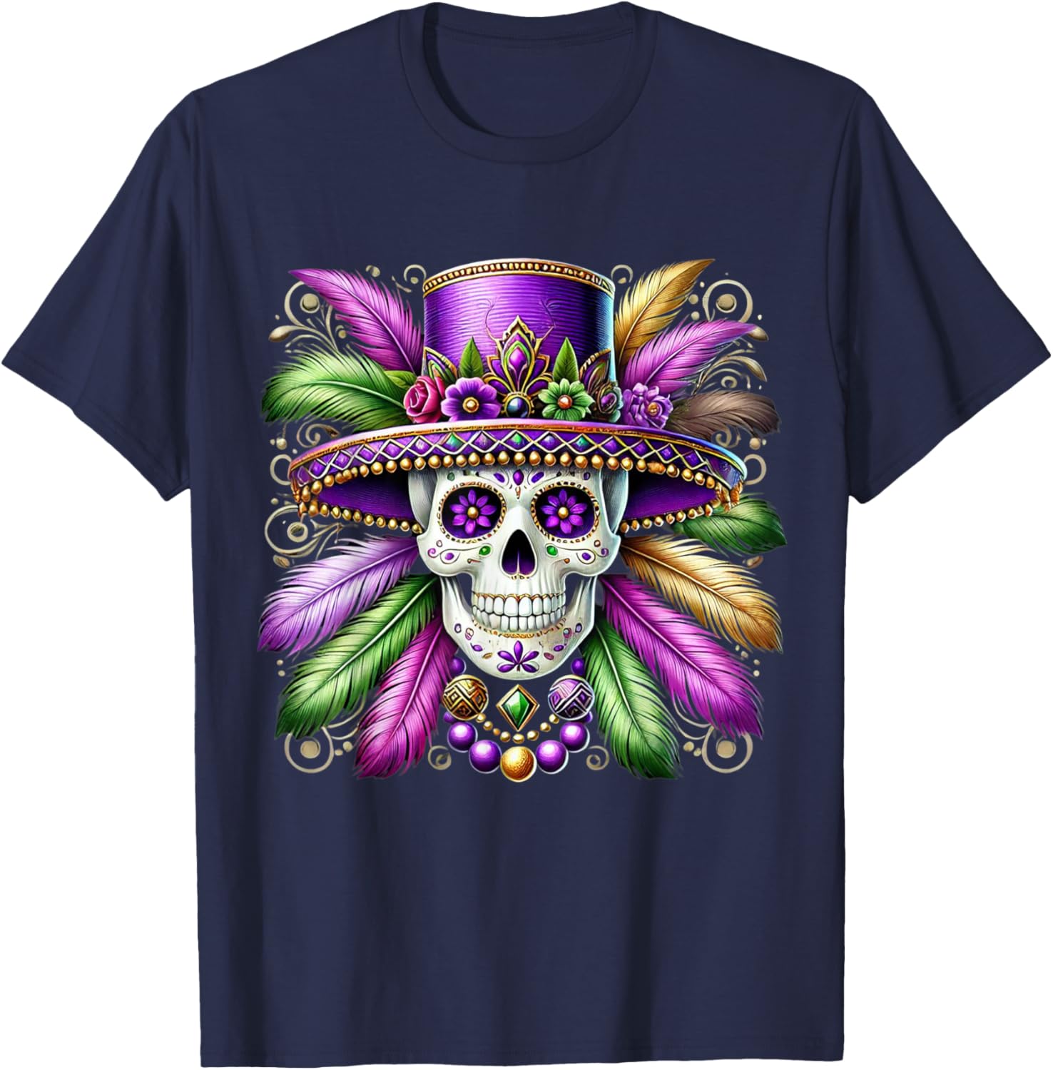 Sugar Skull Mardi Gras T-Shirt for Carnival Celebrations in New Orleans - 15