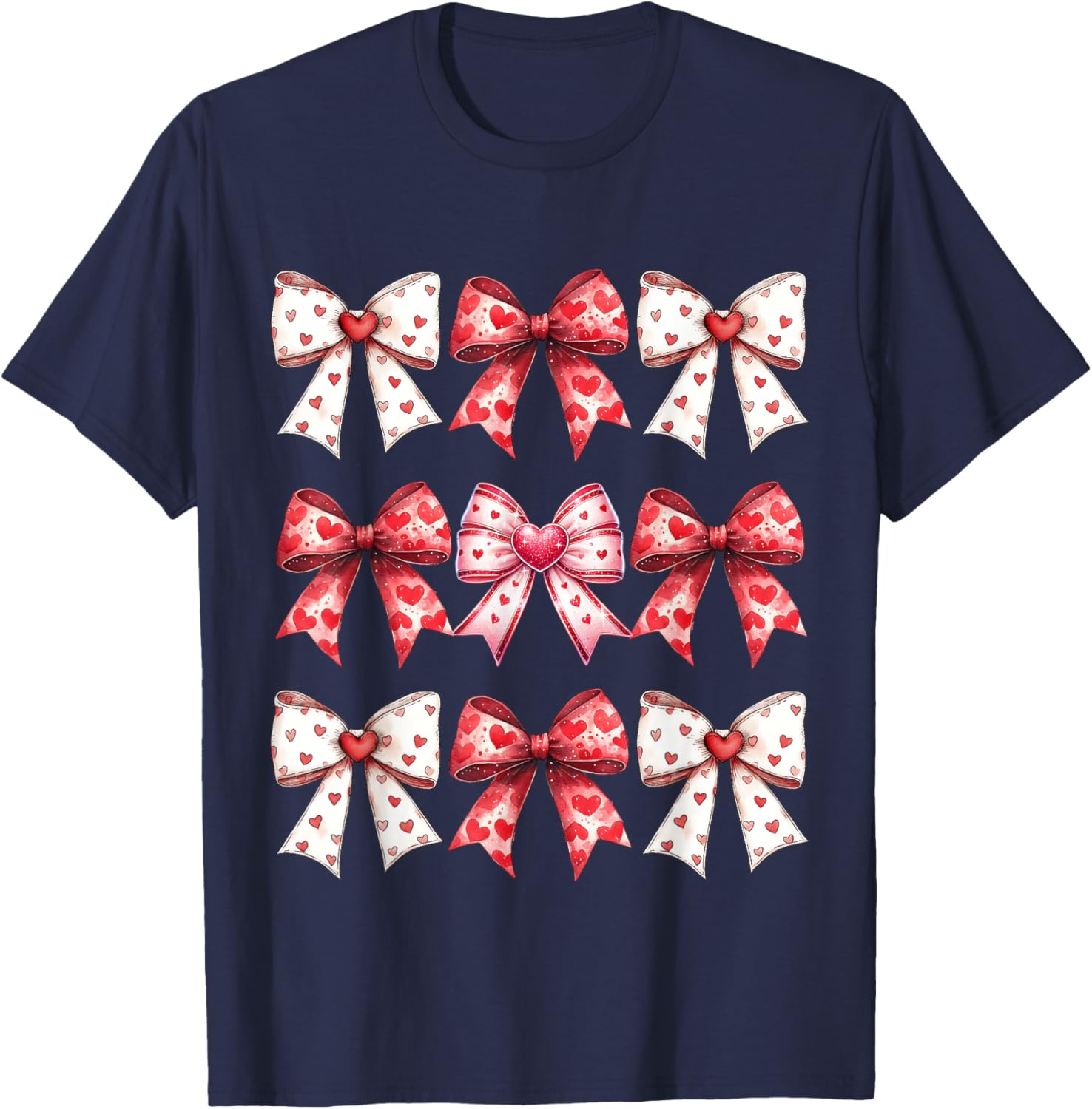 Valentine's Day Heart Coquette Bow Ribbons T-Shirt for Women and Girls - 6