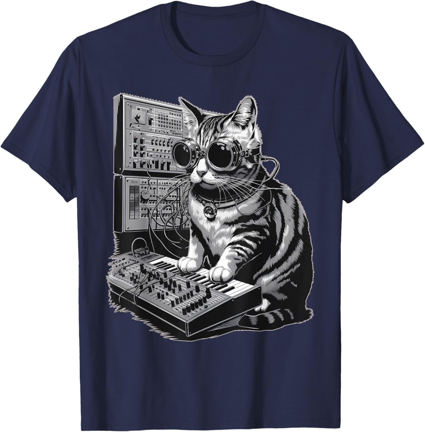 Steampunk Cat Playing Synthesizer Techno Music T-Shirt for Cat Lovers - 12