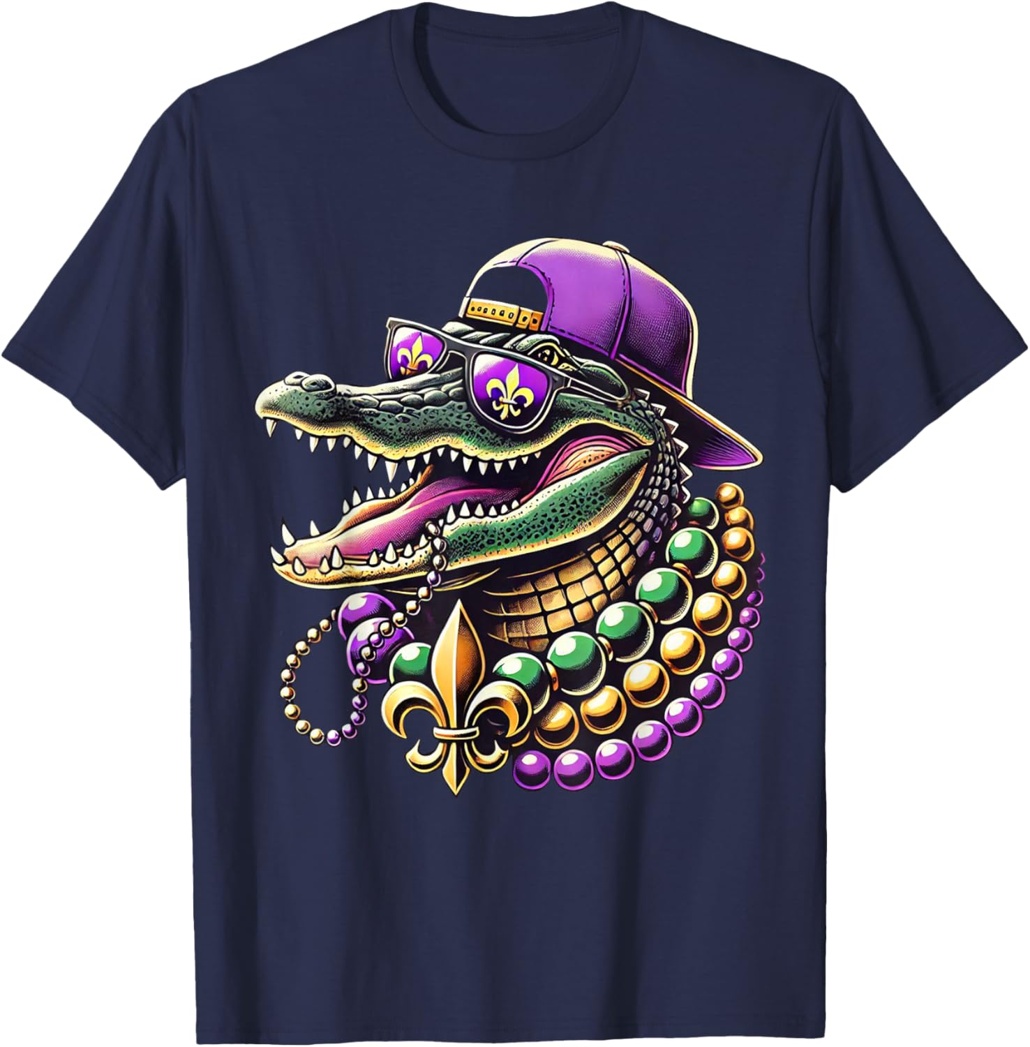 Unisex Mardi Gras T-Shirt - Cartoon Pattern Black Short Sleeve Tee - 3