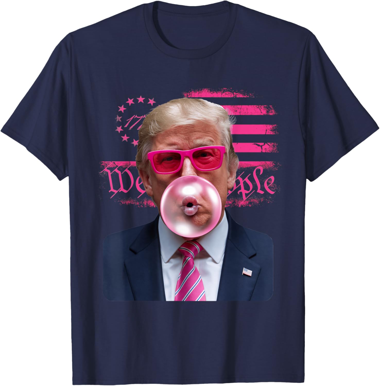 Trump Pink Glasses Bubble Gum 4th of July American Flag T-Shirt - 13