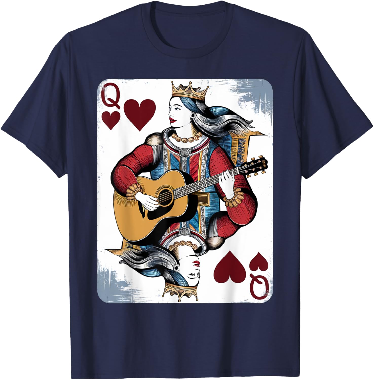 Vintage Queen of Hearts Guitarist T-Shirt for Music and Card Game Lovers - 8