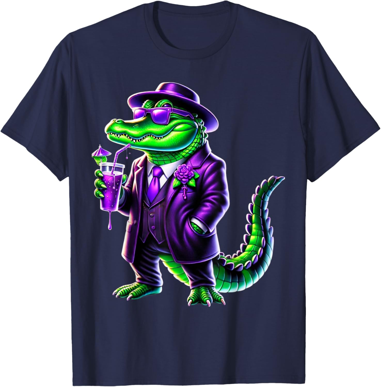 Awesome Unisex Mardi Gras T-Shirt Black Cartoon Pattern Small Crew Neck - 8