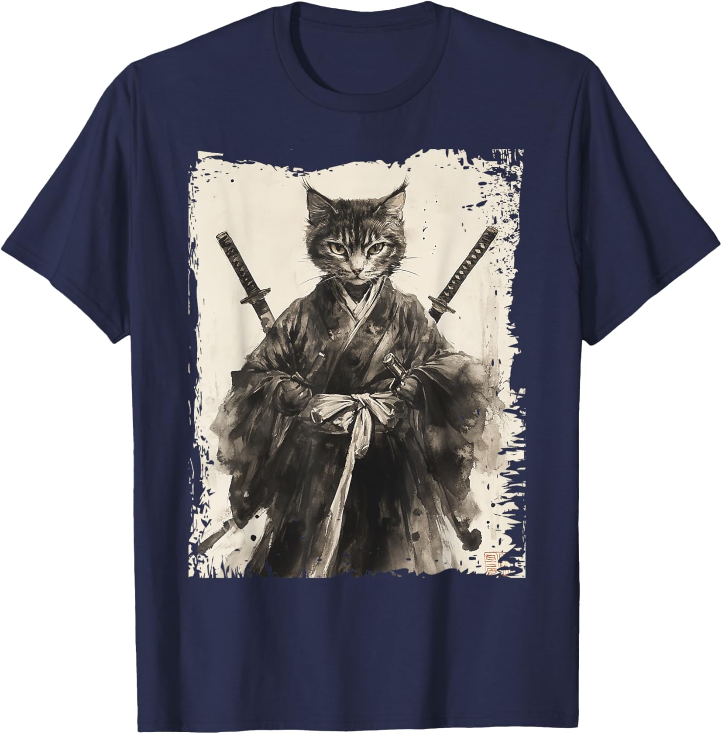 Samurai Cat Vintage Ukiyo-e Warrior Graphic Tee for Men and Women - 1
