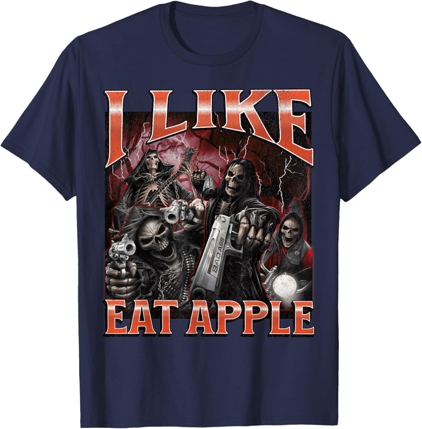Funny I Like Eat Apple Skeleton Meme Graphic T-Shirt for Casual Wear - 7