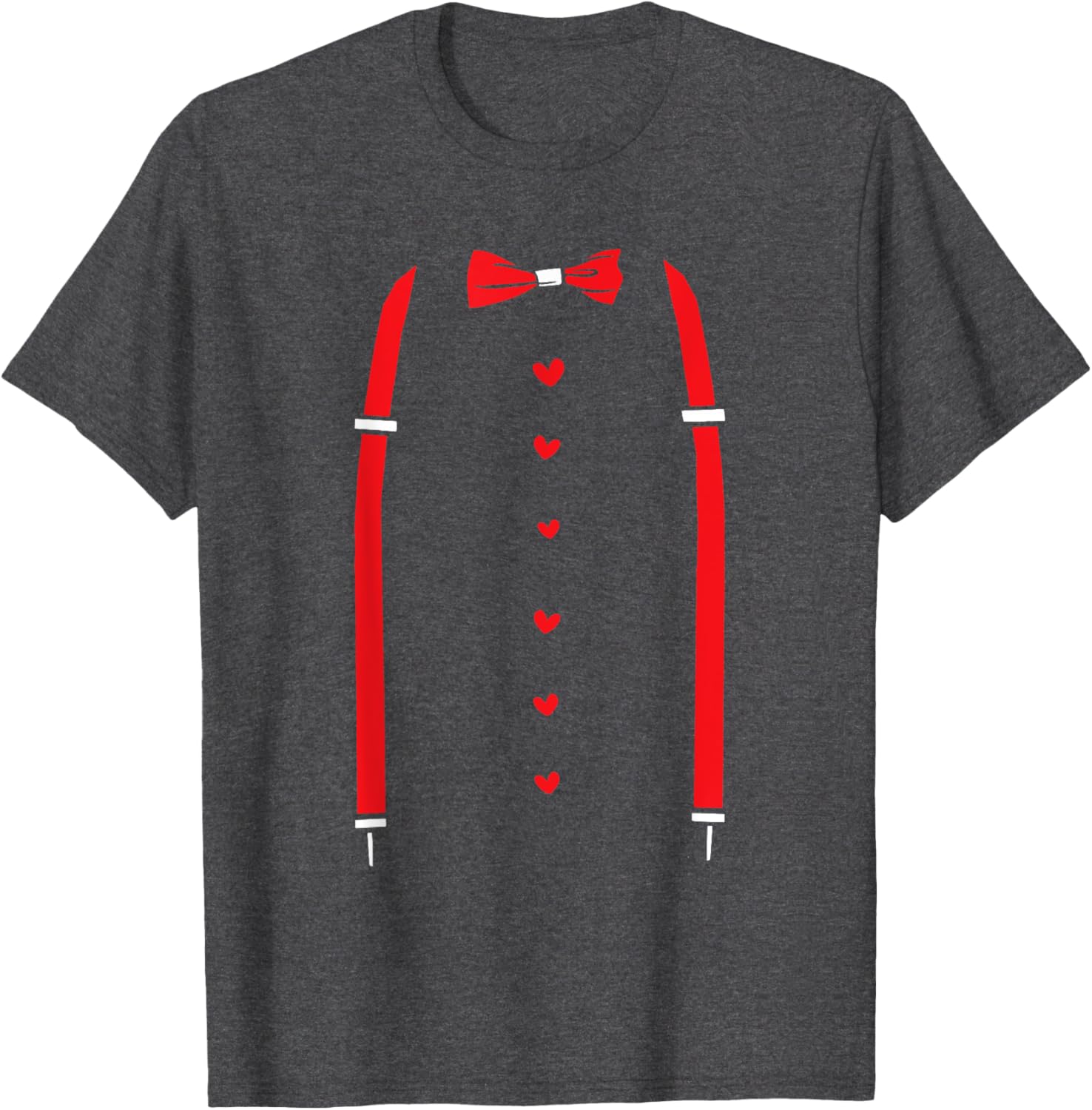 Valentine's Day Red Suspenders Bow Design T-Shirt for Men and Women - 8