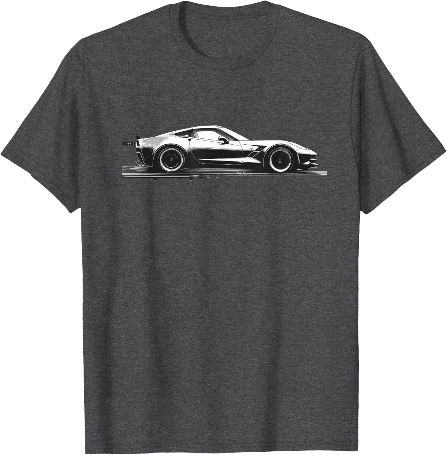 C7 Vette Silhouette Black and White Supercar Racecar T-Shirt - 11