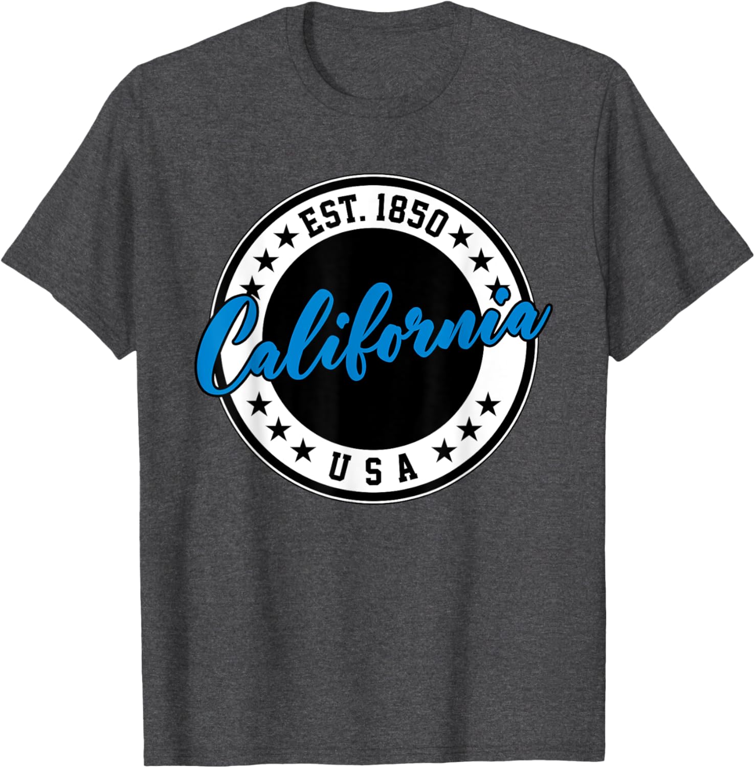 California USA Script Circle Blue Text T-Shirt for Casual Style - 15