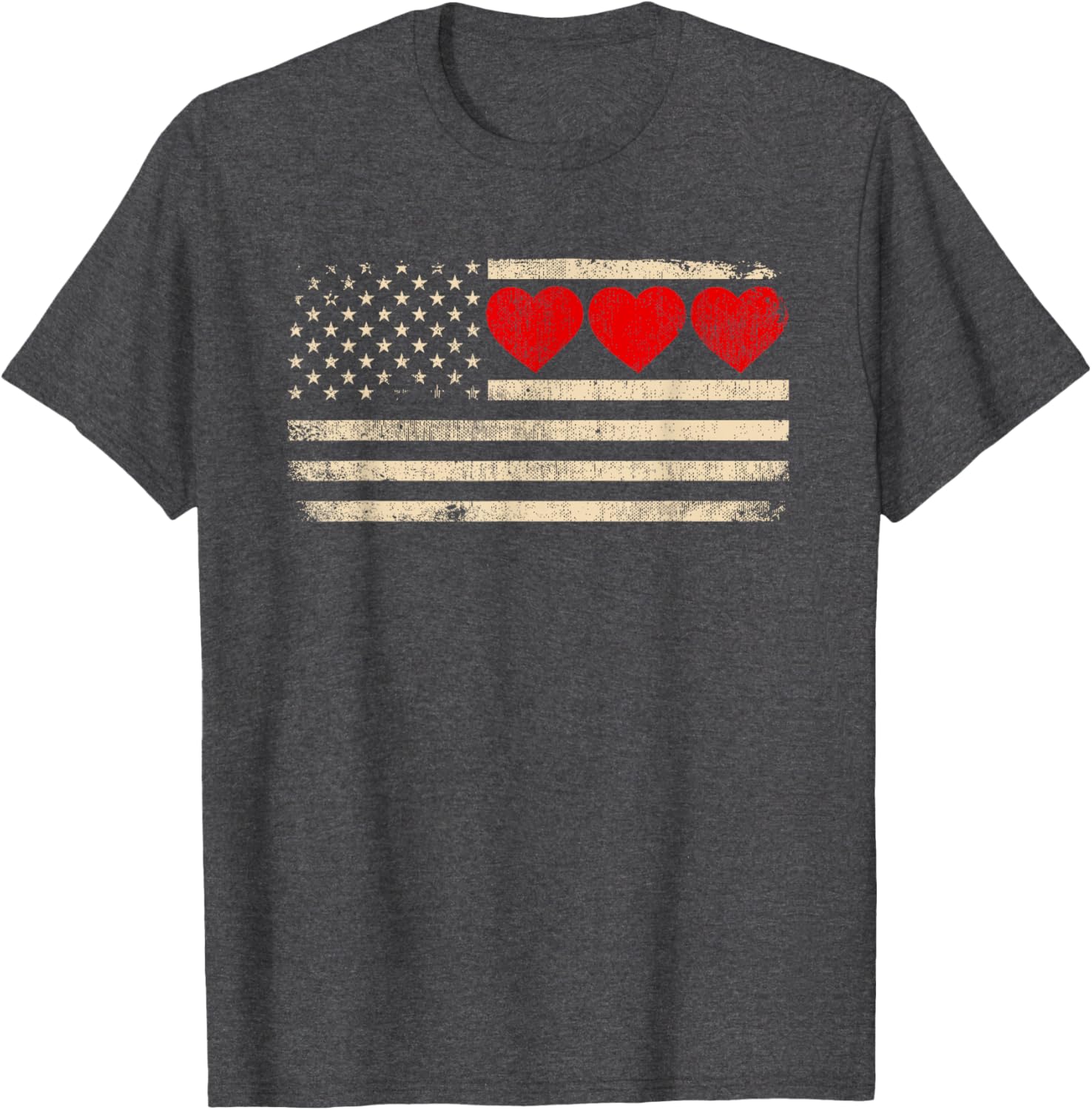 Vintage Valentine's Day T-Shirt Featuring American Flag Hearts for Lovers - 5