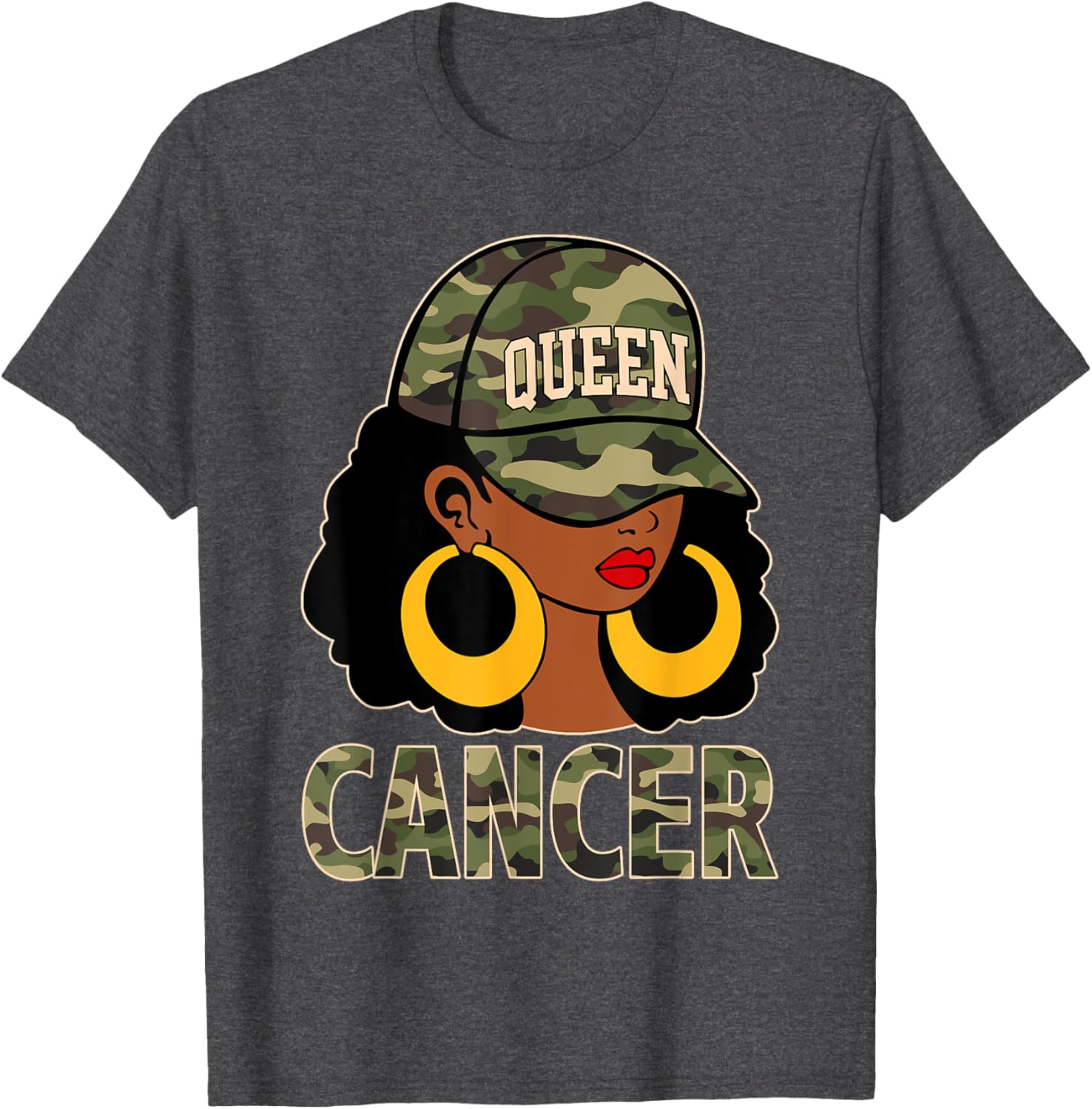 Cancer Queen Black Woman Camo Cap Afro Girl Zodiac T-Shirt for Style - 2
