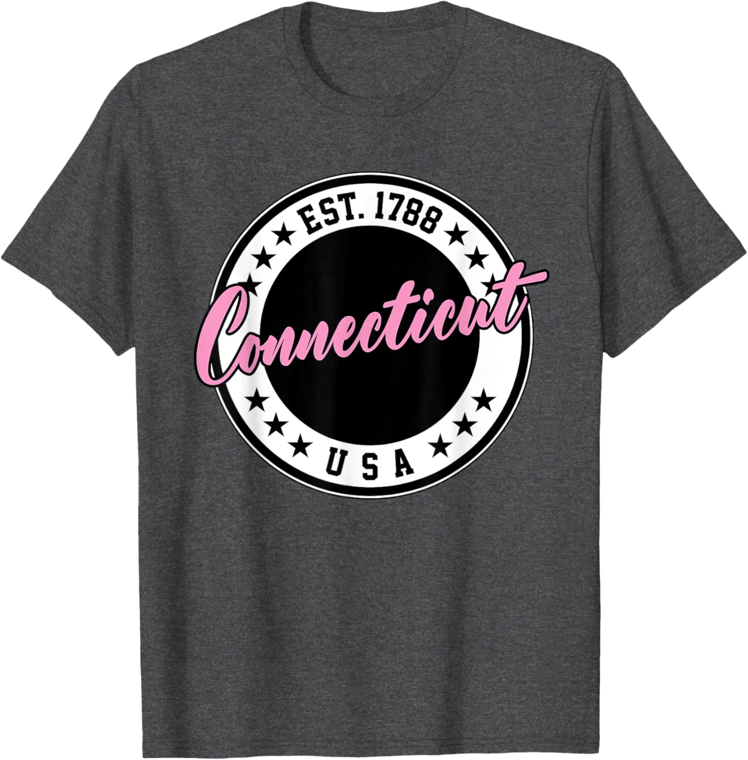 Connecticut Script Circle Pink Text T-Shirt for Casual Style and Comfort - 21