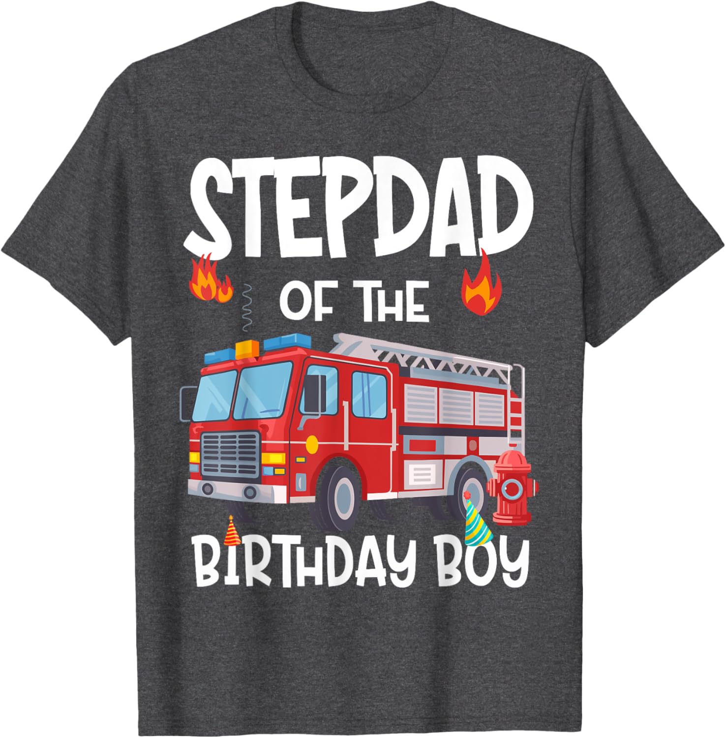 Stepdad of the Birthday Boy Fire Truck T-Shirt for Firefighter Dads - 8