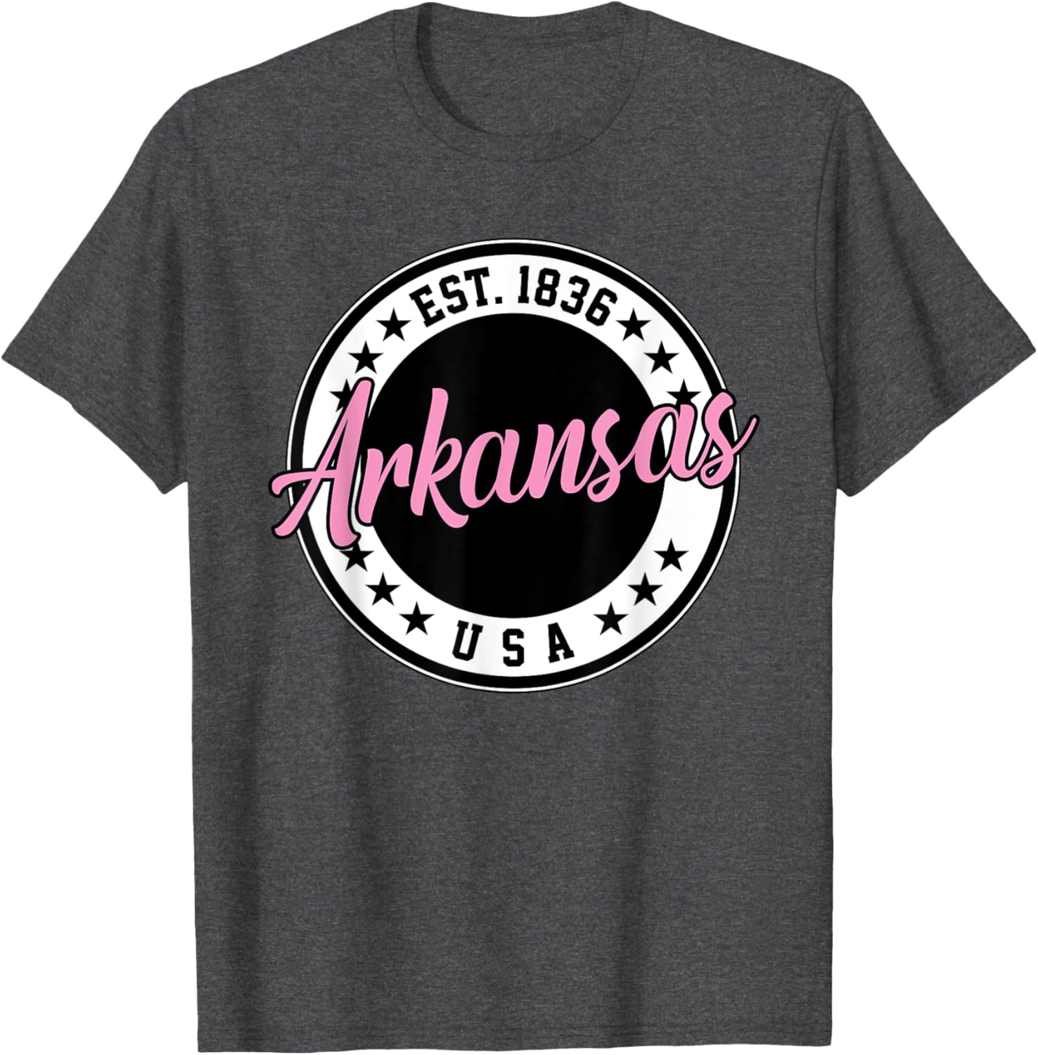 Arkansas Script Circle Pink Text T-Shirt for Stylish Comfort - 24