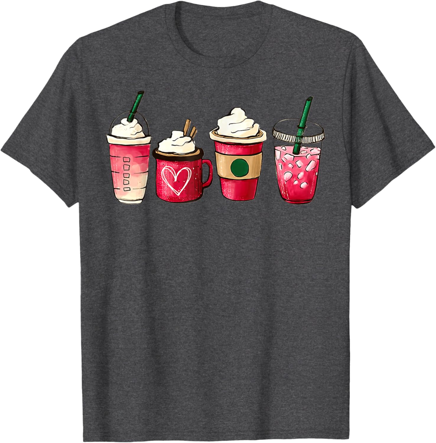 Valentine Heart Latte Iced Coffee T-Shirt for Coffee Lovers - 14