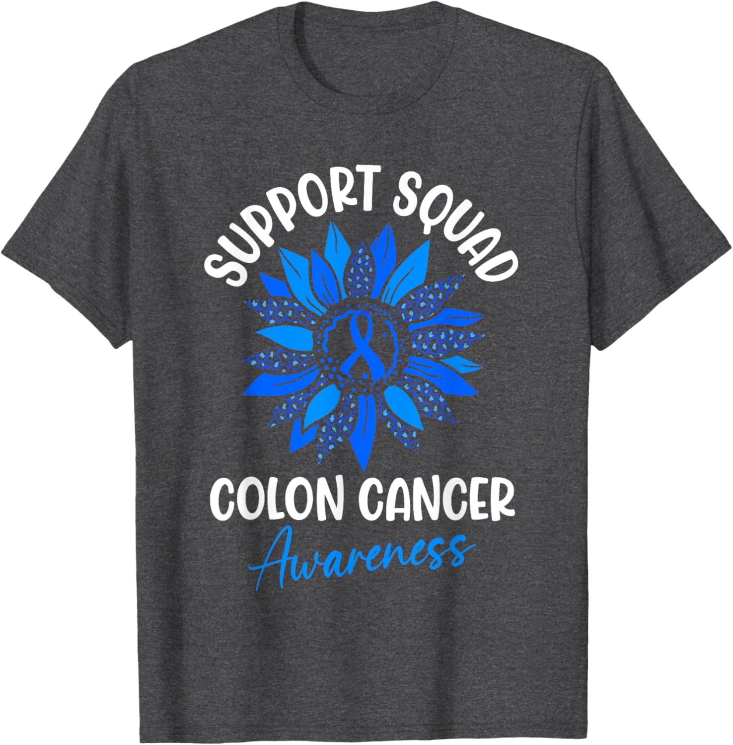 Colorectal Cancer Awareness Blue Ribbon Sunflower T-Shirt for Supporters - 7