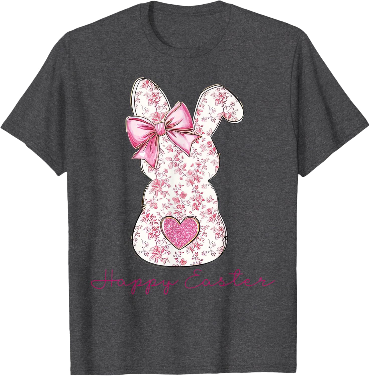 Happy Easter Pink Floral Bunny T-Shirt for Girls and Women - 17