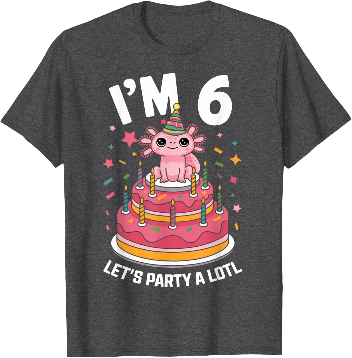Cute Axolotl 6th Birthday T-Shirt for Kids Fun Birthday Party Outfit - 5