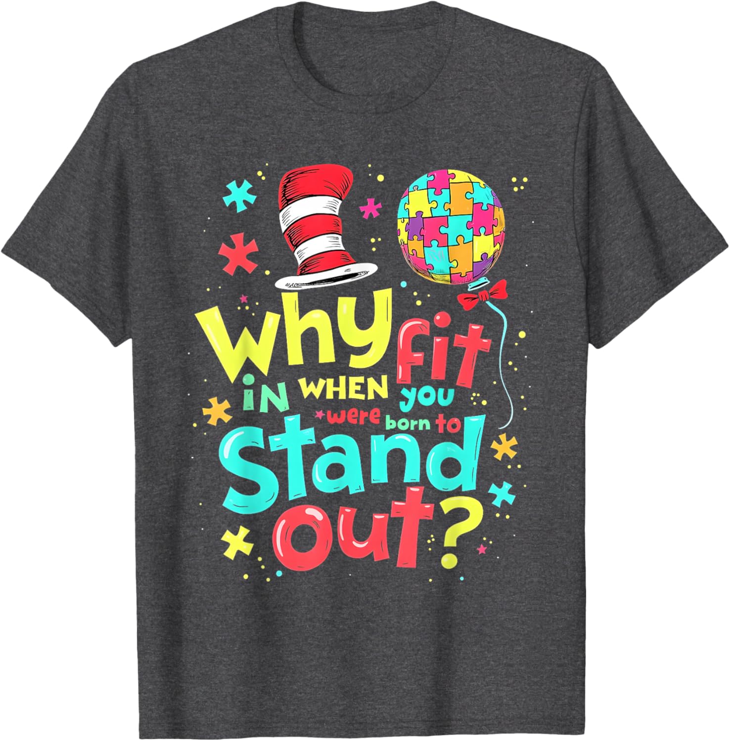 Autism Awareness Cool Cat in the Hat T-Shirt for Doctors and Teachers - 11