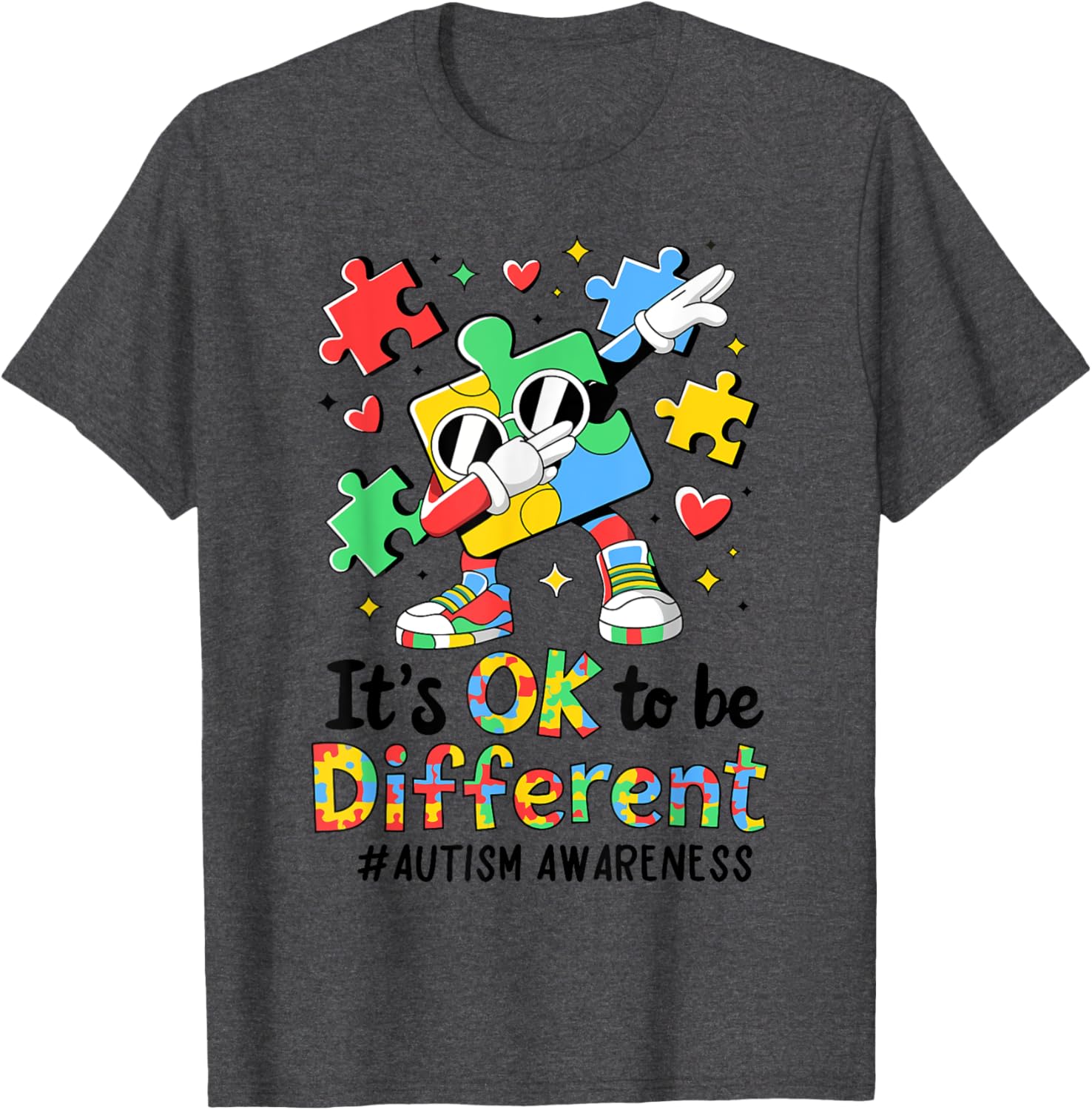 Autism Awareness Dabbing Puzzle Piece T-Shirt It's Okay To Be Different - 17