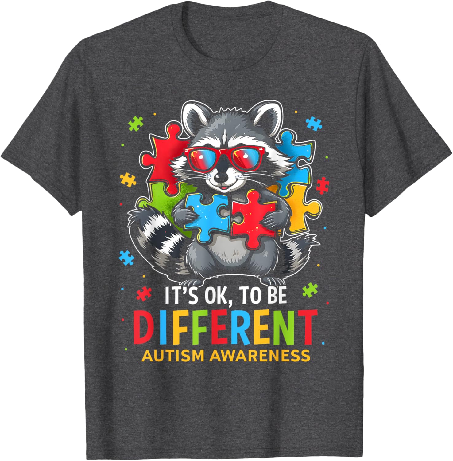 Autistic Raccoon T-Shirt It's Okay to Be Different Autism Awareness Tee - 11